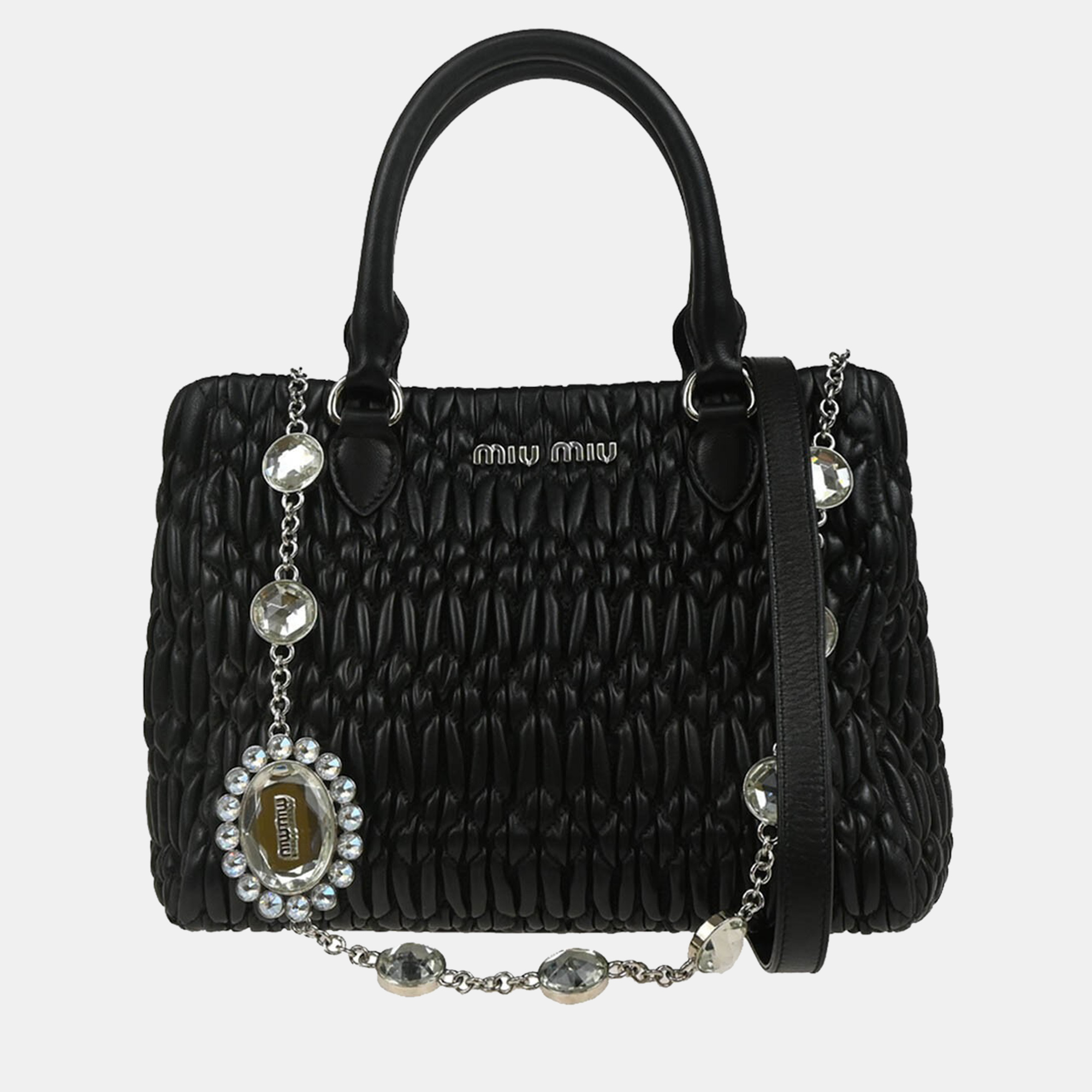 

Miu Miu Crystal Black Lambskin Leather Tote Bag