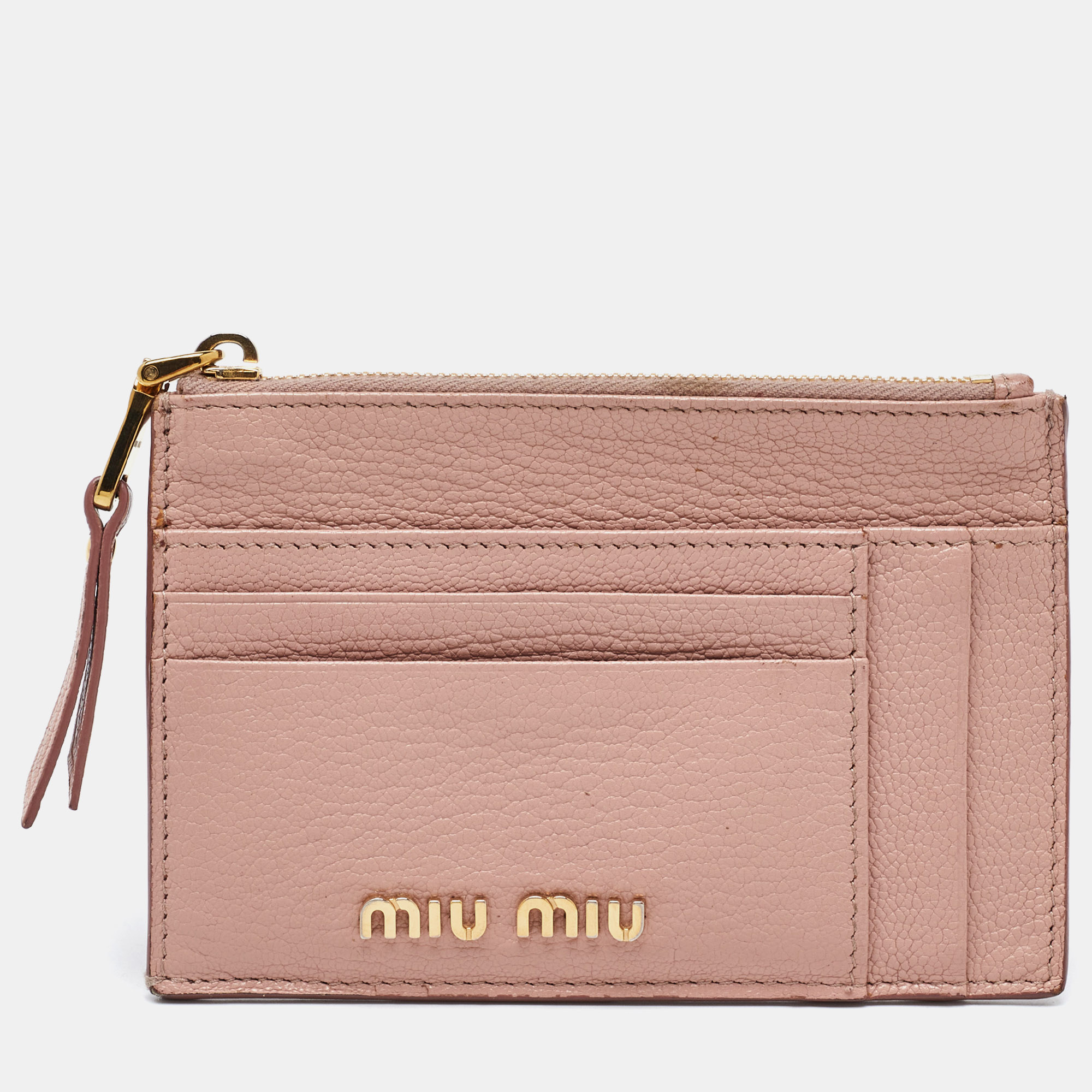 

Miu Miu Light Pink Leather Madras Zip Card Case