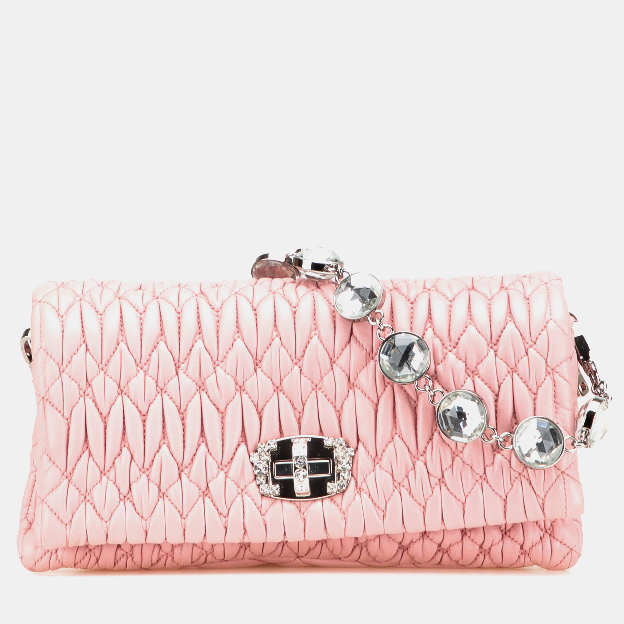 

Miu Miu Pink Matelasse Nappa Crystal Chain Satchel