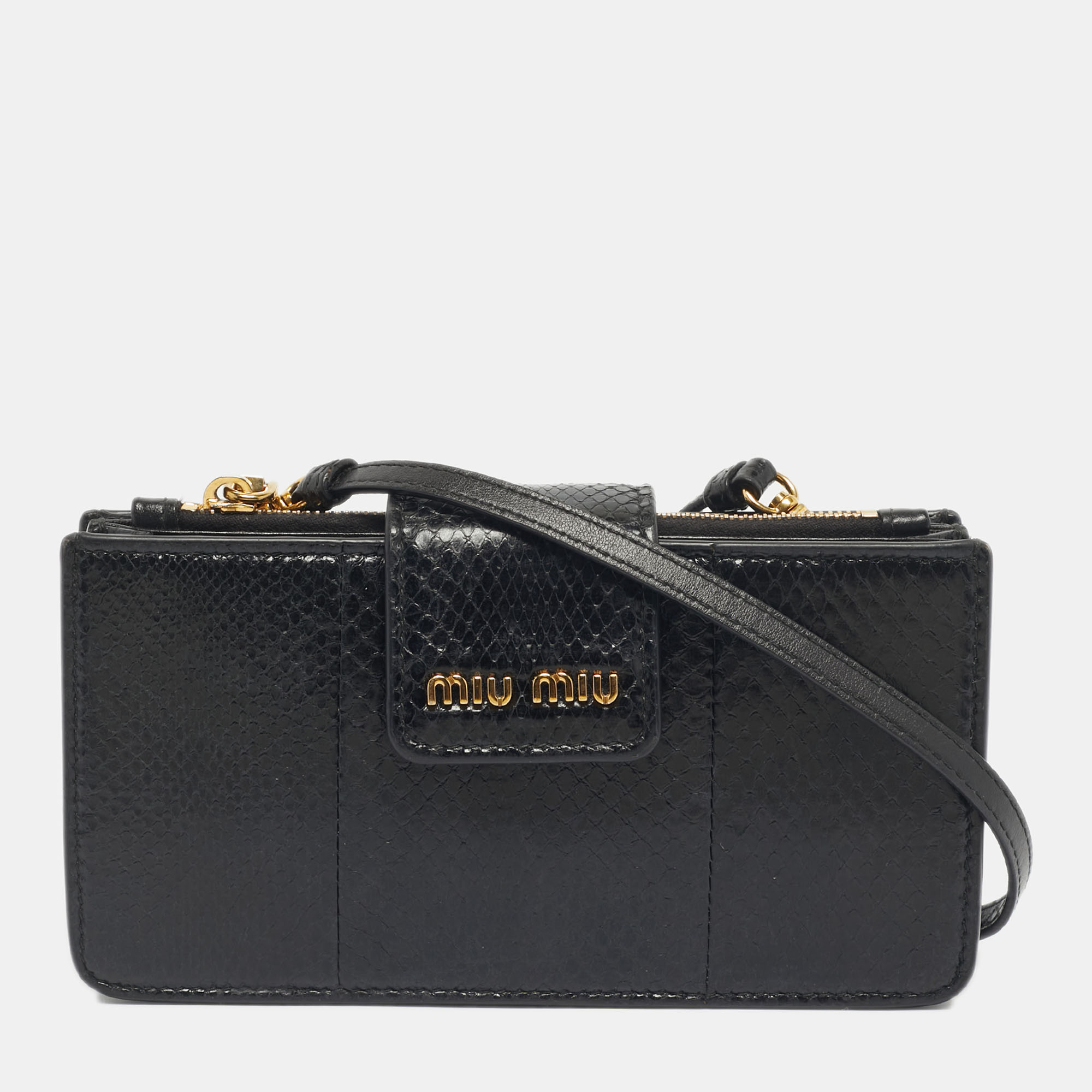 

Miu Miu Black Snakeskin Embossed Leather Phone Wallet Crossbody Bag
