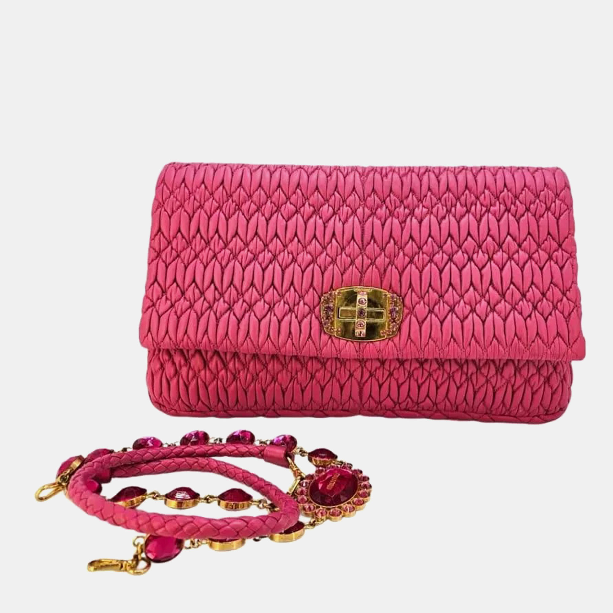 

Miu Miu Pink Matelasse Leather Shoulder Bag