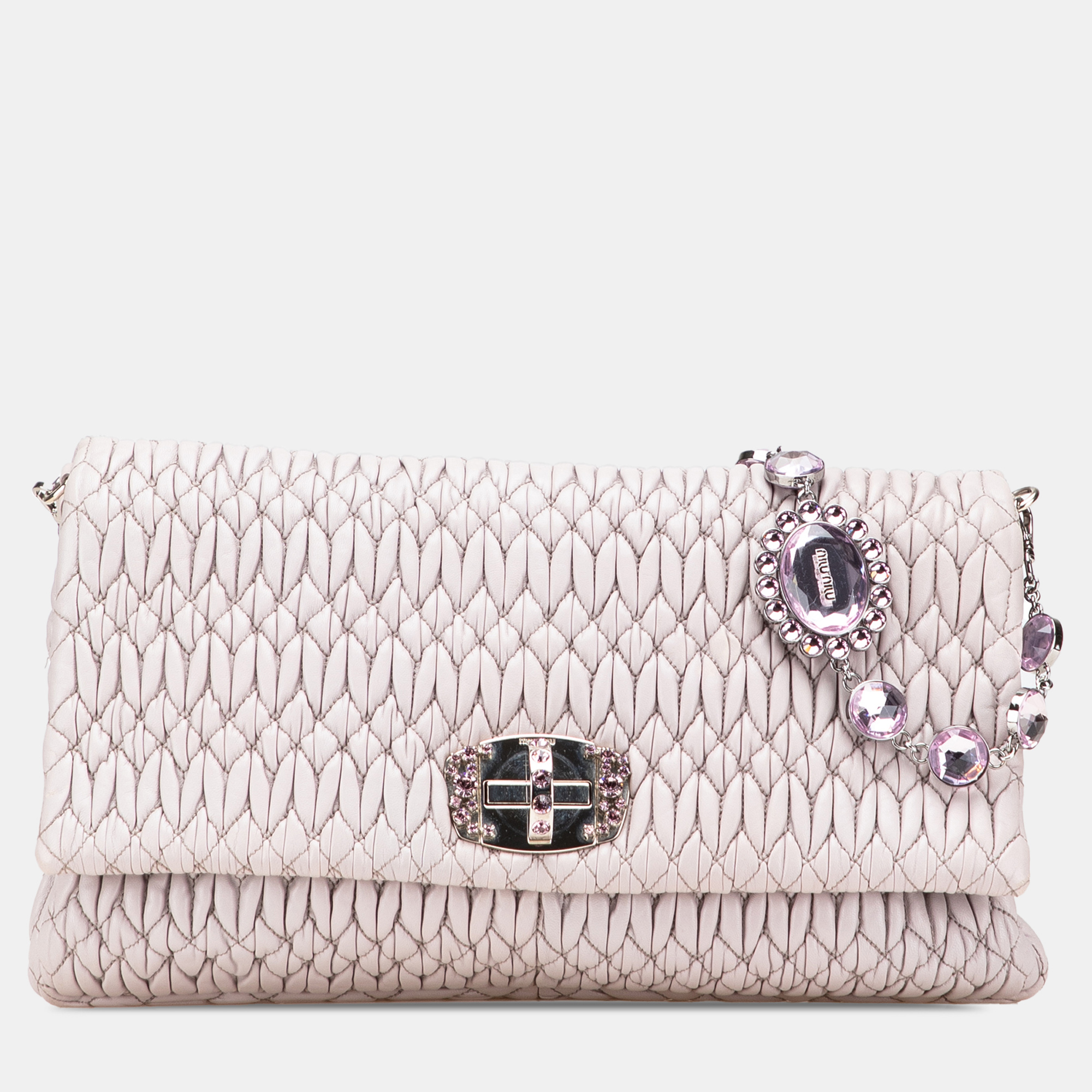 

Miu Miu Beige Matelasse Nappa Crystal Chain Satchel