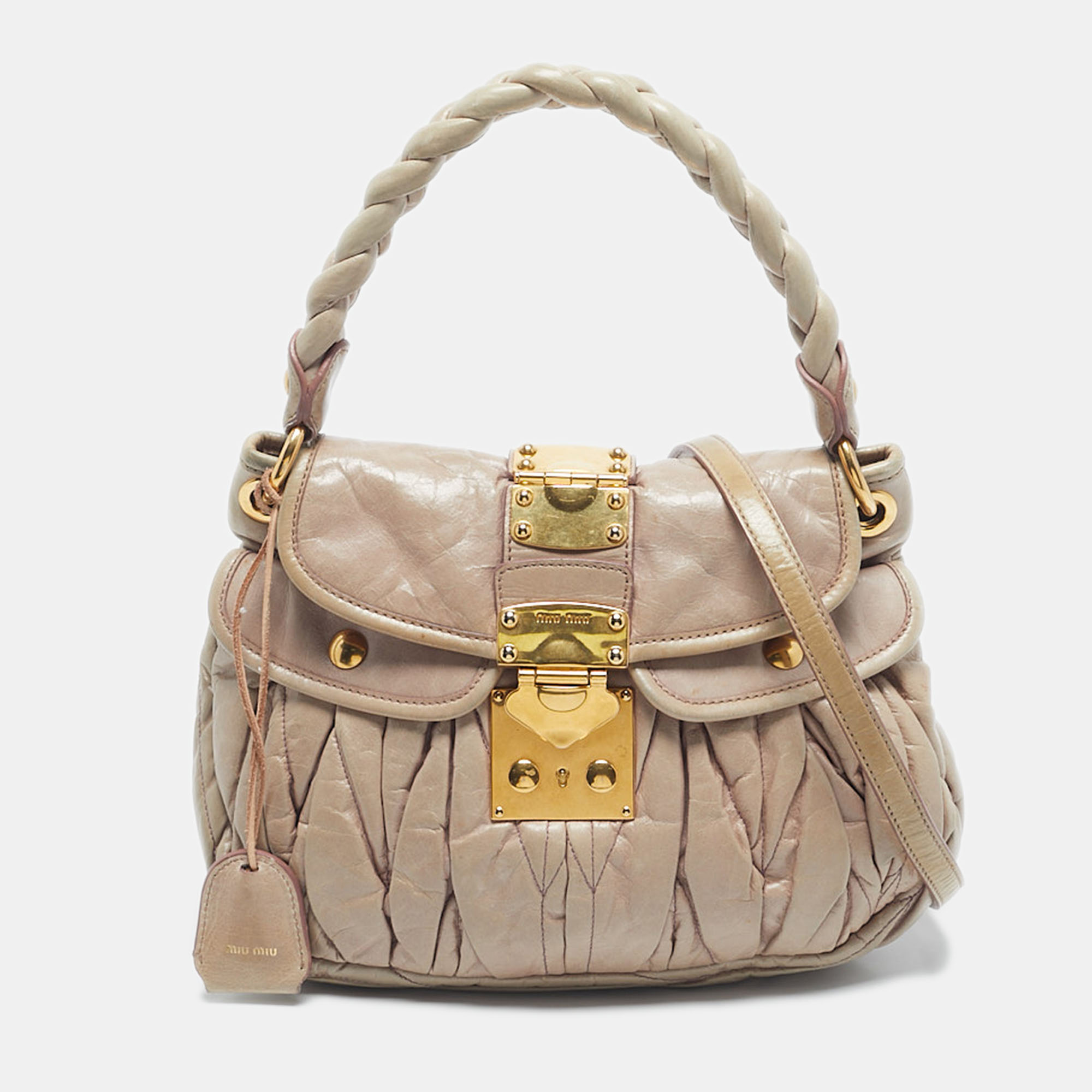 

Miu Miu Pink Matelassé Lux Leather  Coffer Hobo