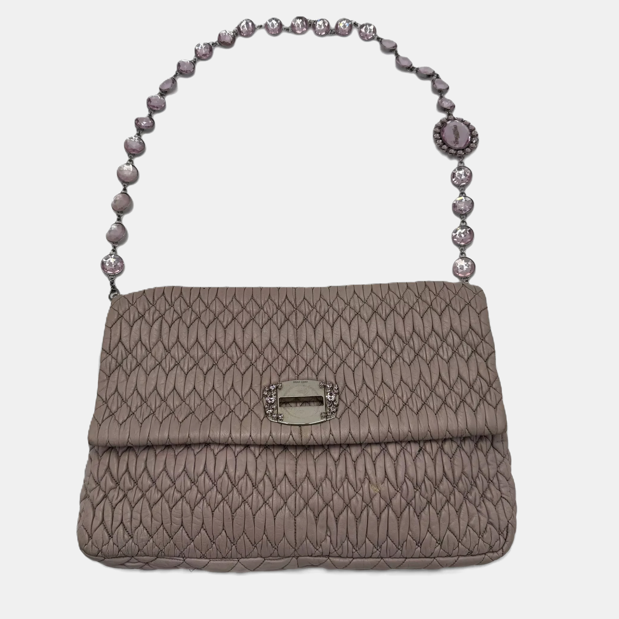 

Miu Miu Crystal Flap Pink Nappa Leather Shoulder Bag