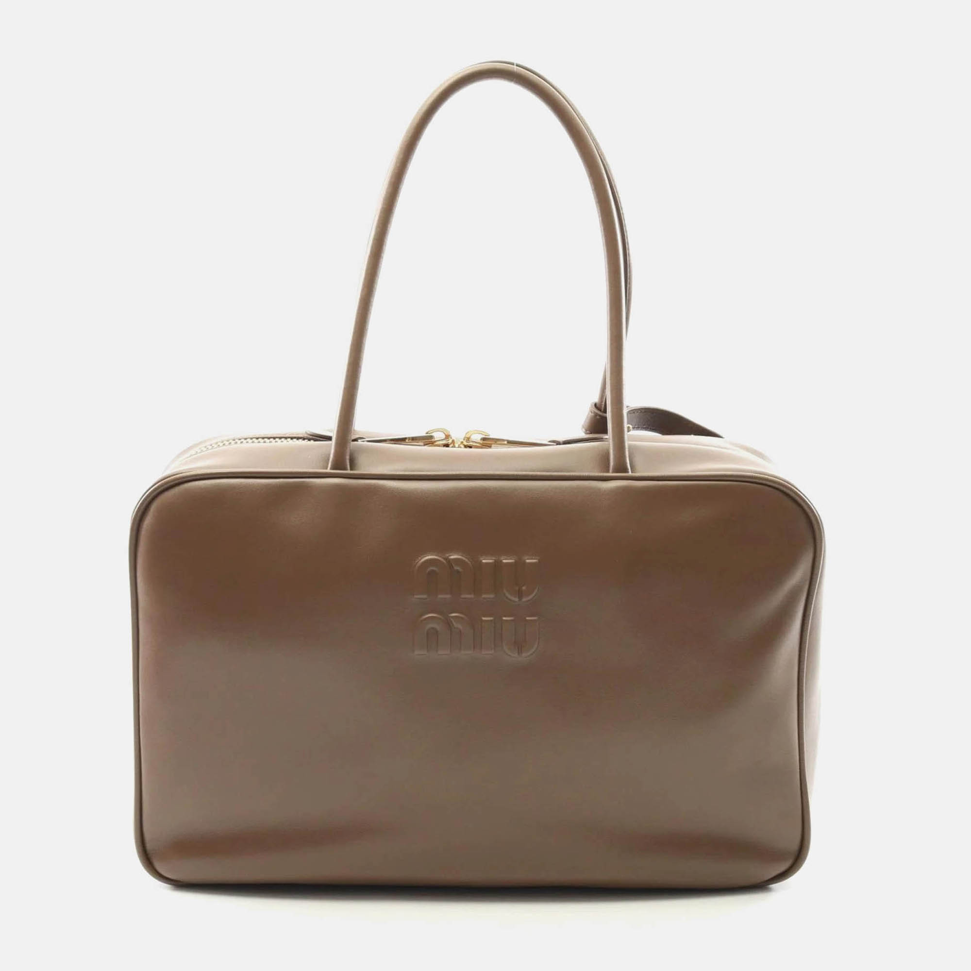

Miu Miu Brown Leather Miu Bow Handbag