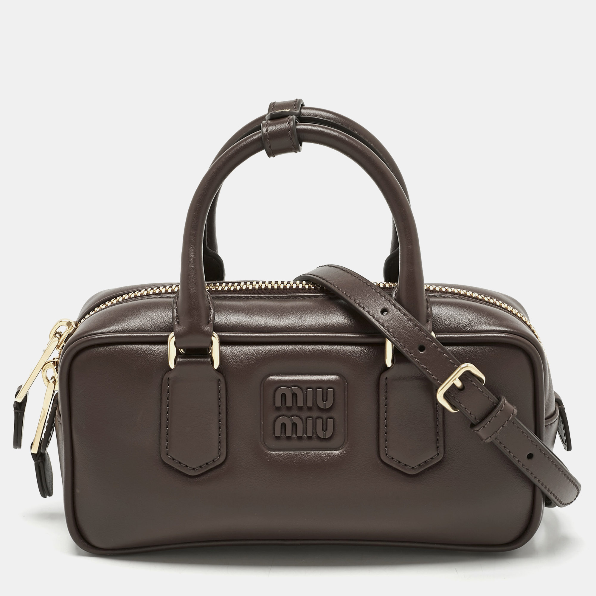 

Miu Miu Cocoa Brown Padded Leather Arcadie Top Handle Bag