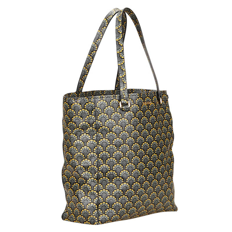 

Miu Miu Grey Printed Leather Madras Tote