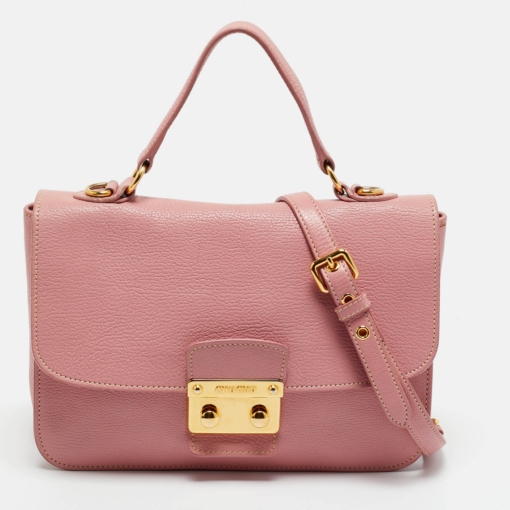 

Miu Miu Light Pink Leather Pushlock Flap Top Handle Bag