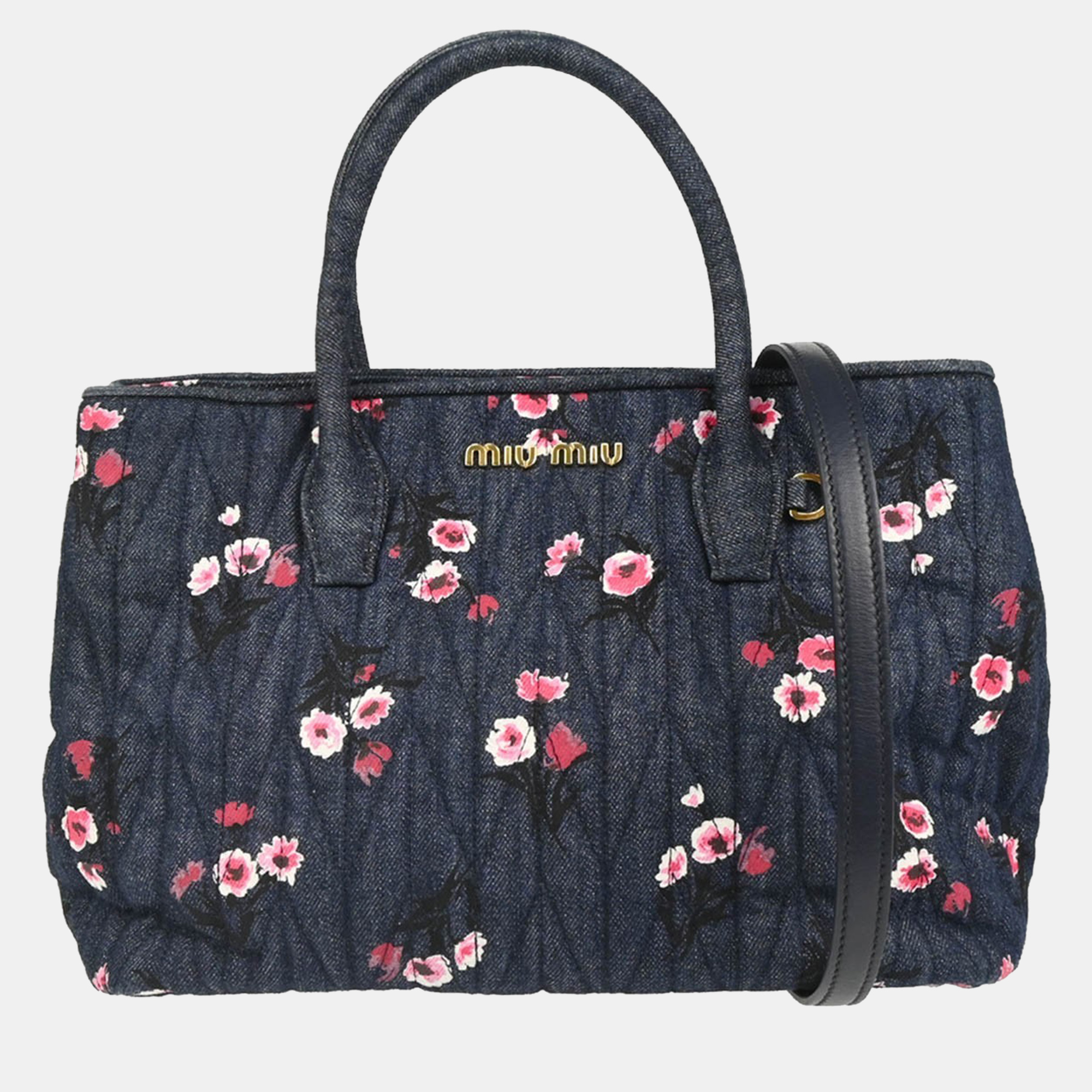 

Miu Miu Navy Denim Matelasse 2way Tote Bag, Navy blue