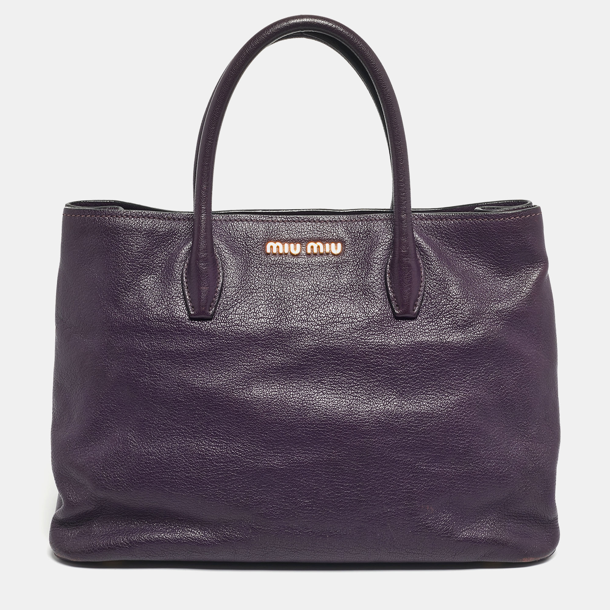 Pre-owned Miu Miu Purple Madras Leather Snap Tote