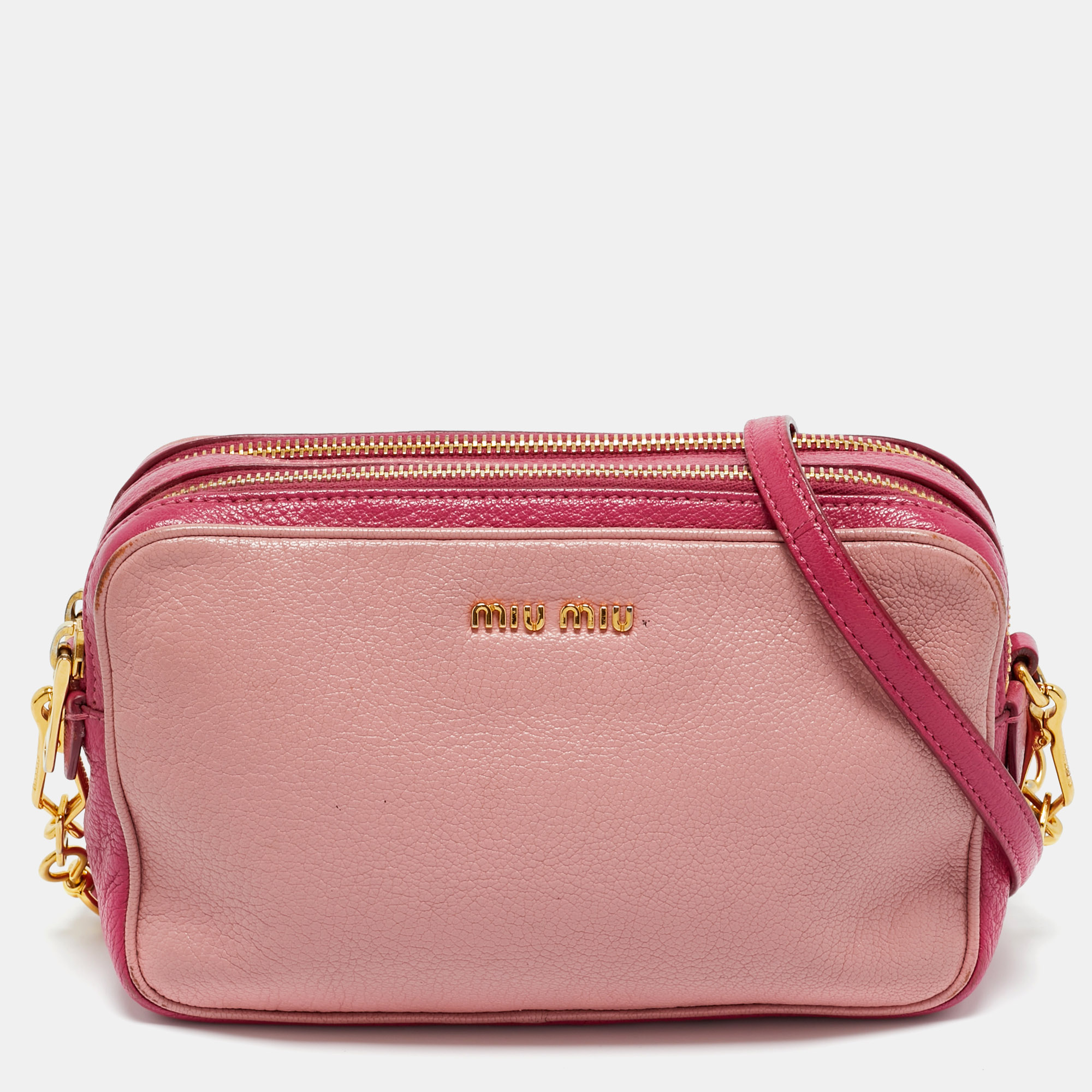 

Miu Miu Two Tone Pink Leather Camera Crossbody Bag