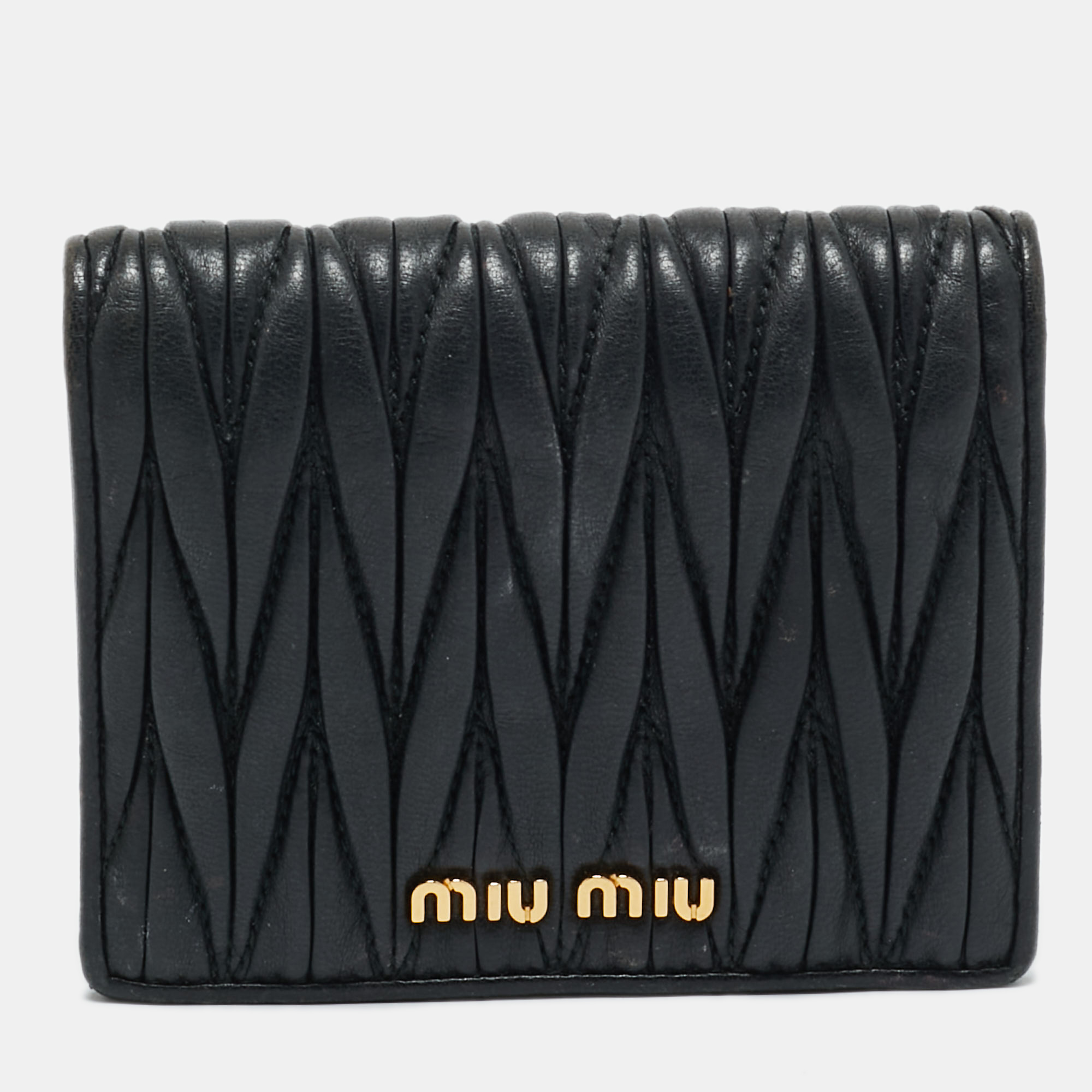 Pre-owned Miu Miu Black Matelassé Leather Bifold Card Case