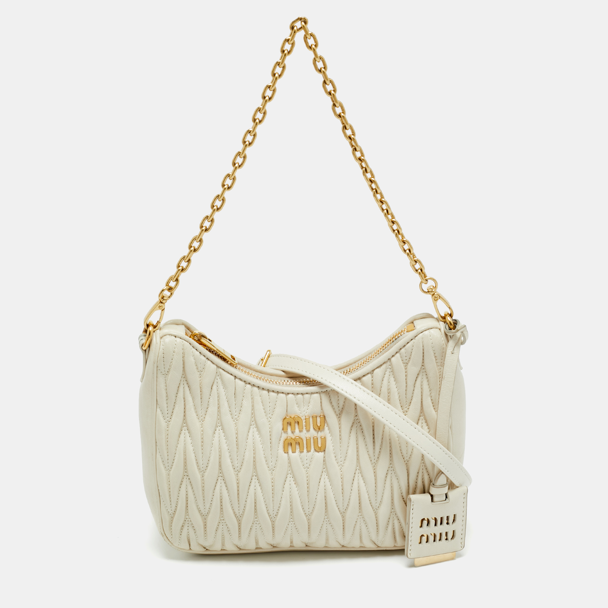 Pre-owned Miu Miu White Matelassé Leather Shoulder Bag