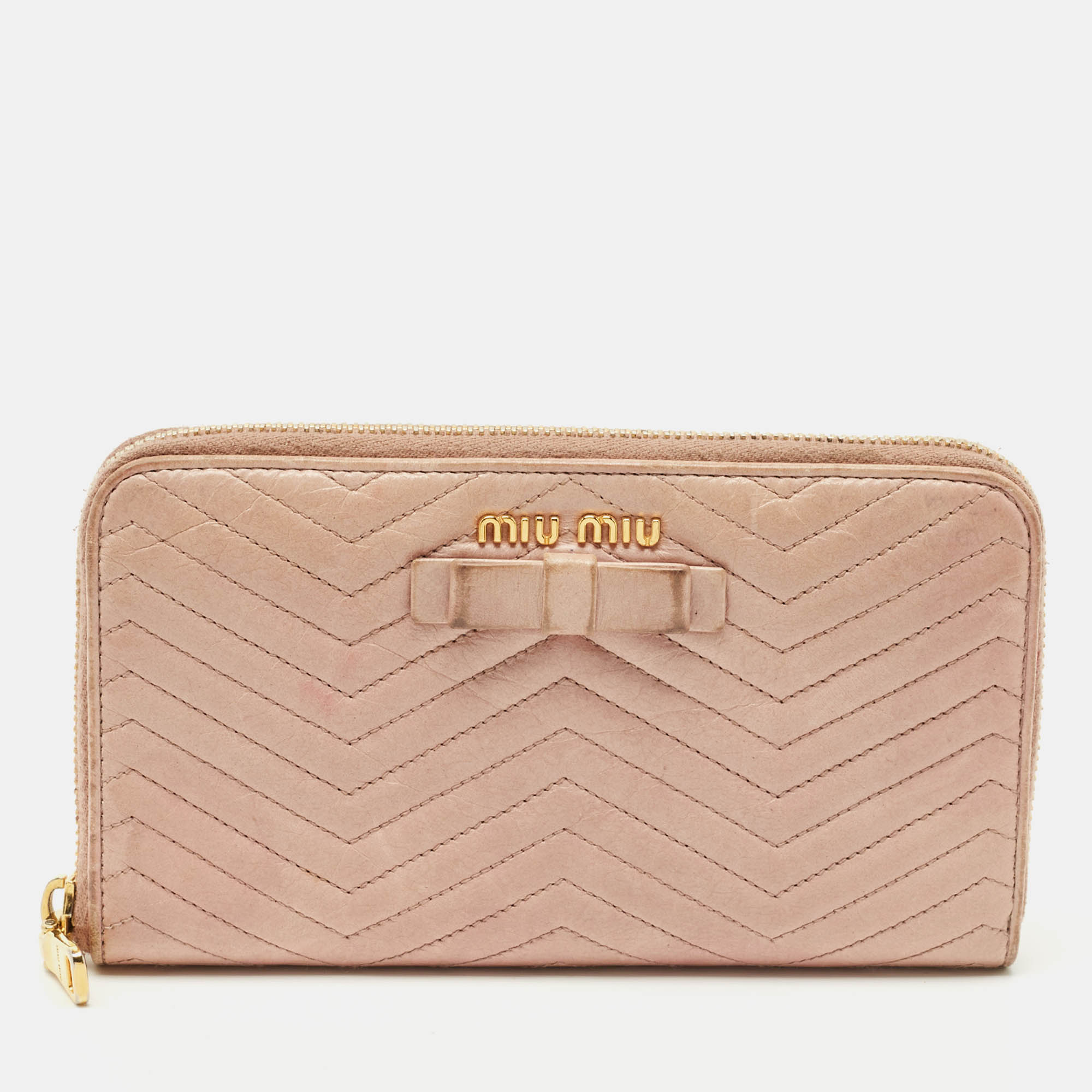 

Miu Miu Beige Quilted Leather Zip Continental Wallet