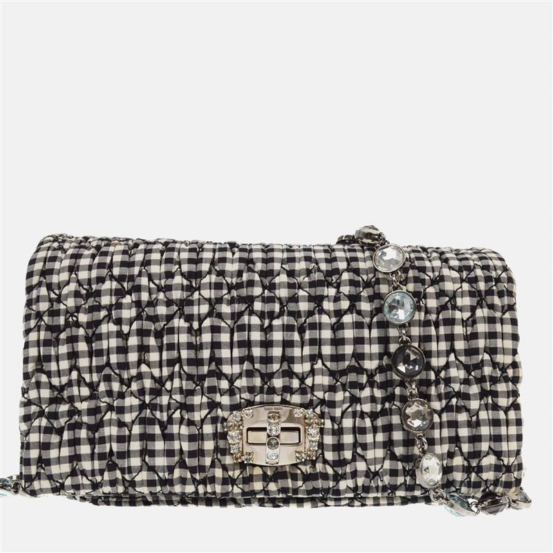 

Miu Miu Black White Matelasse Bijou Chain Shoulder Bag