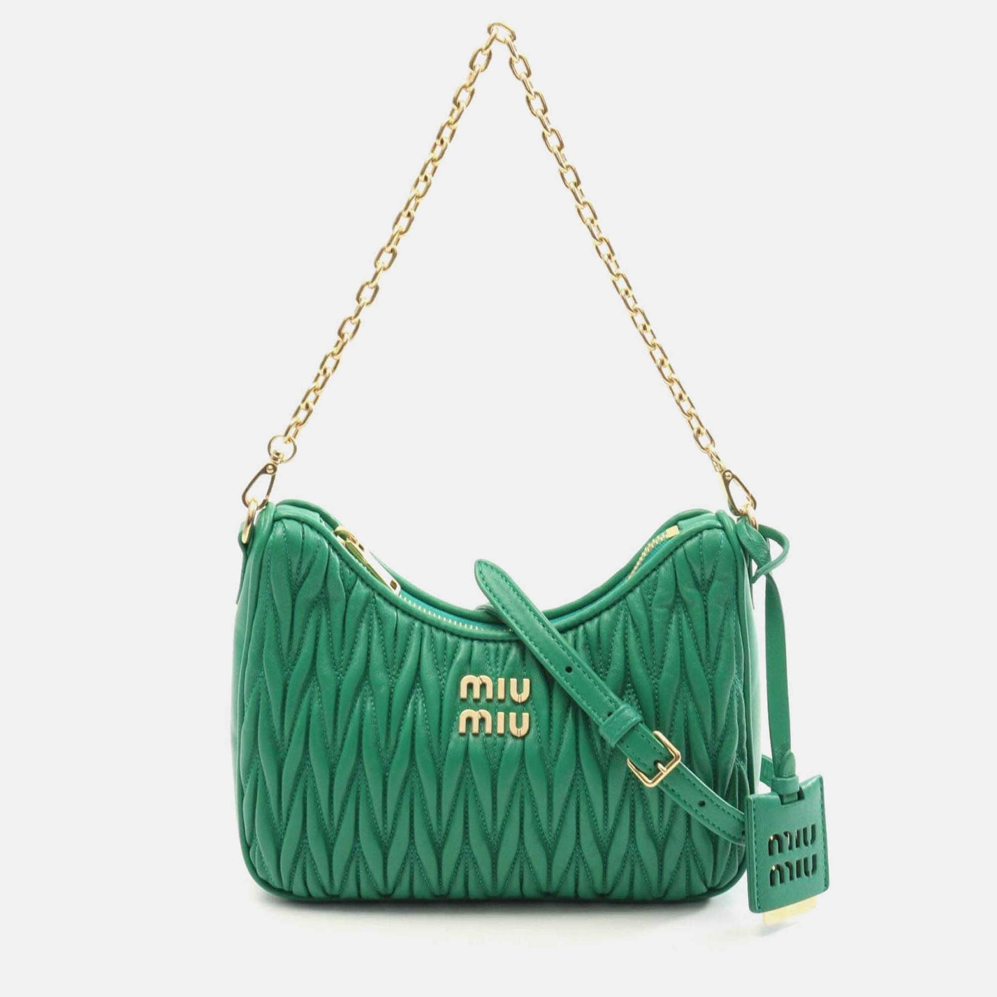 

Miu Miu Miu Matelasse Shoulder Bag Leather Green