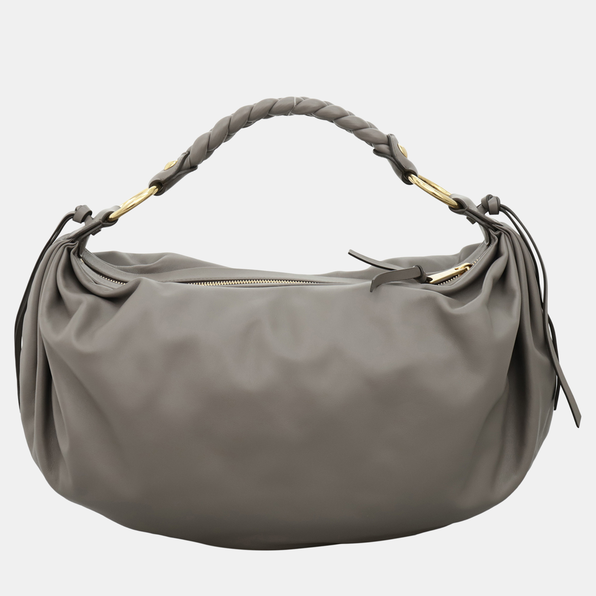 

Miu Miu Tassle Shoulder Bag With Braided Handle, Grey