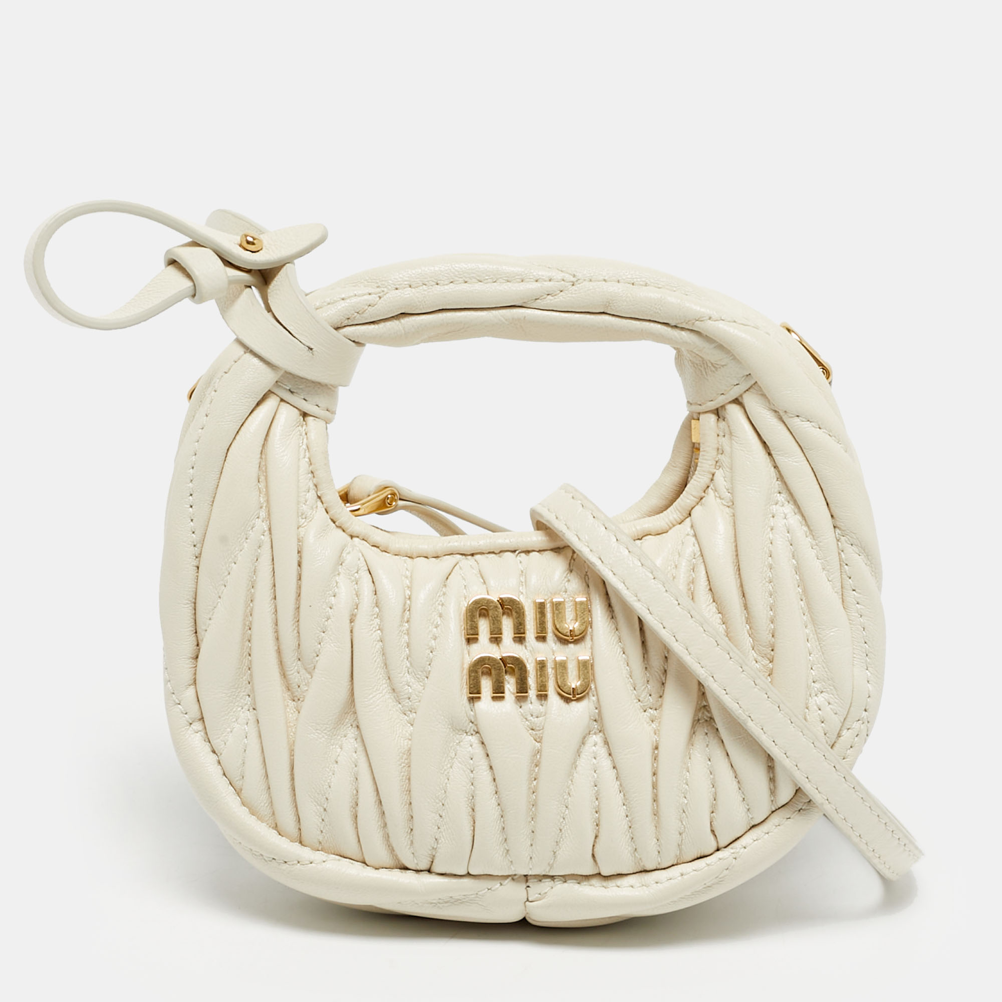 

Miu Miu White Matelassé Leather Micro Wander Hobo