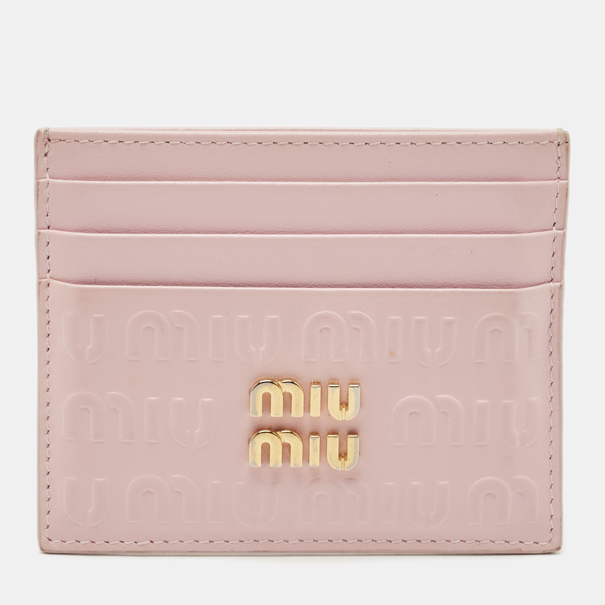 Pre-owned Miu Miu Pink Monogram Embossed Leather Logo Card Holder