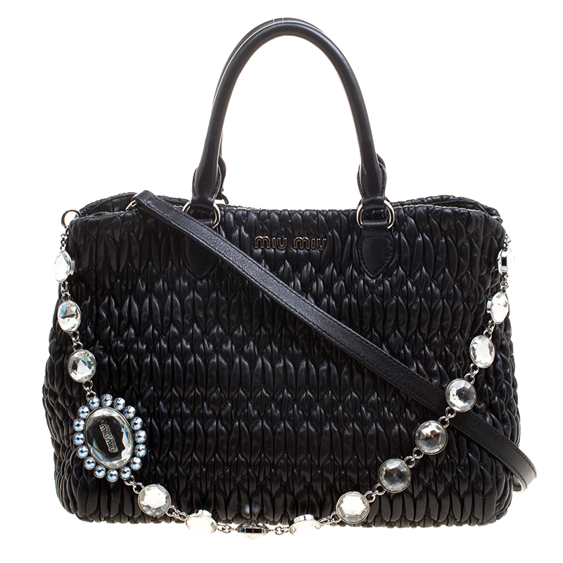 Pre Owned حقيبة ميو ميو جلد نابا ماتيلاس سوداء كريستال