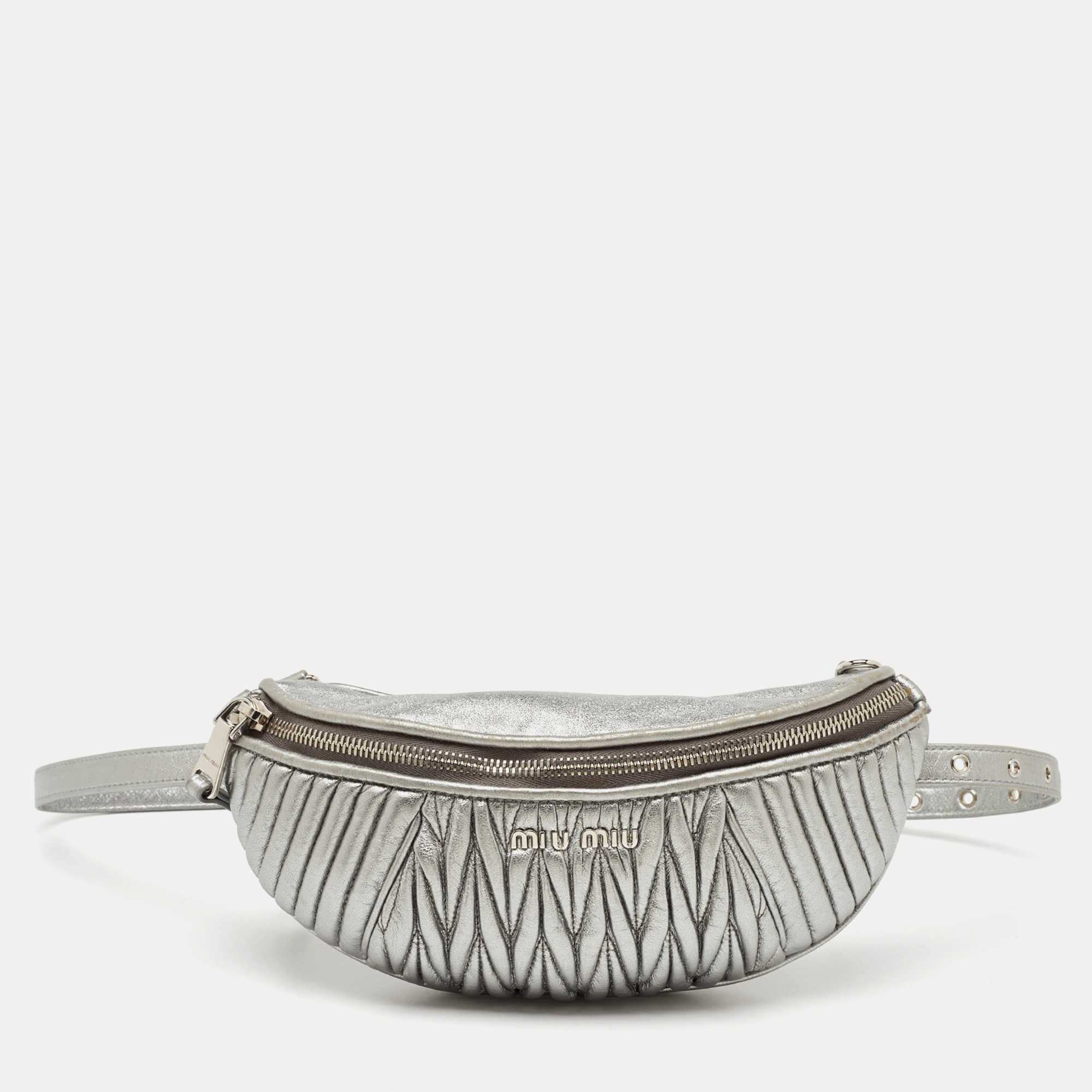 Pre-owned Miu Miu Metallic Silver Matelassé Leather Belt Bag