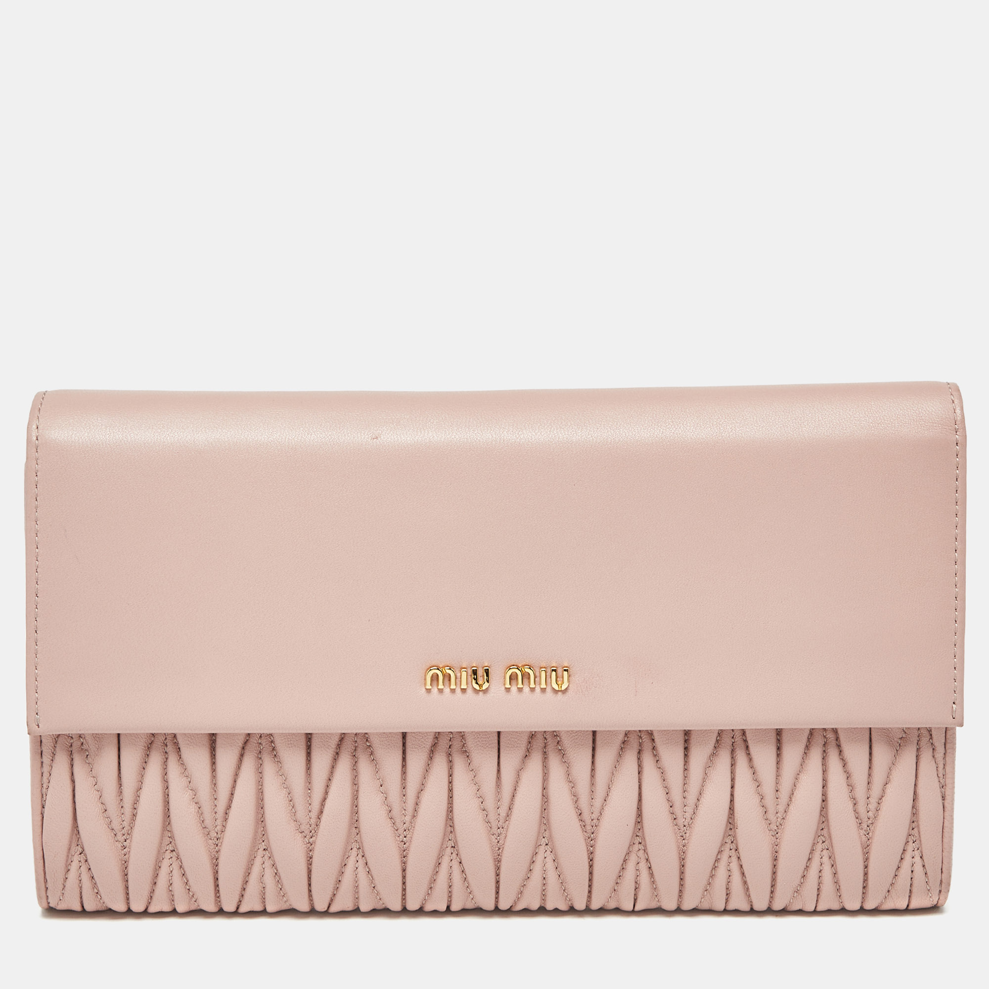 

Miu Miu Light Pink Matelassé Leather Flap Clutch