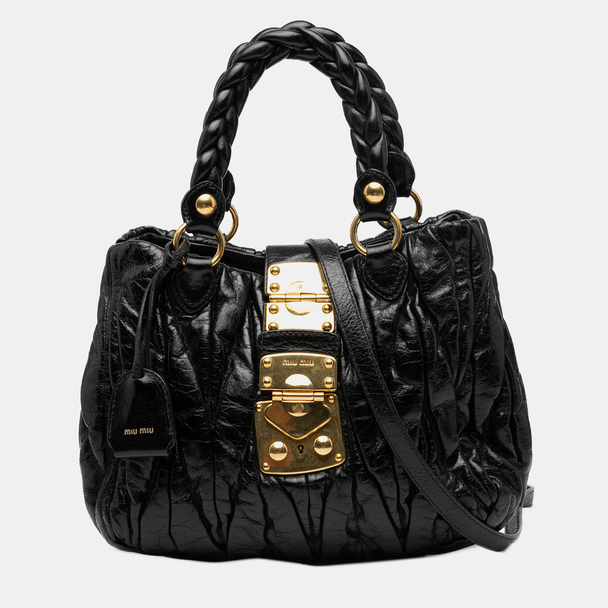 

Miu Miu Black Matelasse Lux Lambskin Bauletto Aperto Satchel
