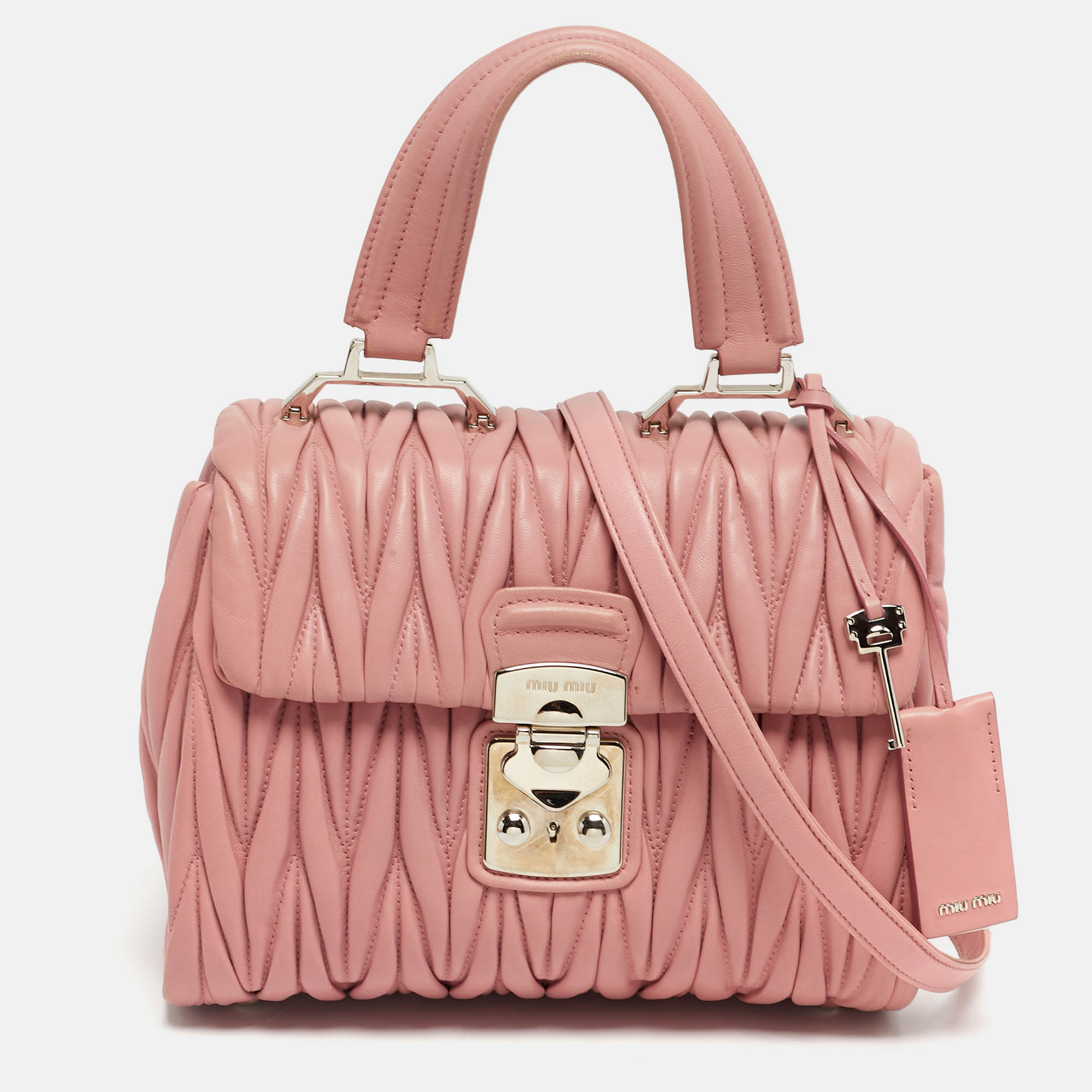 Pre-owned Miu Miu Pink Matelassé Leather Flap Top Handle Bag