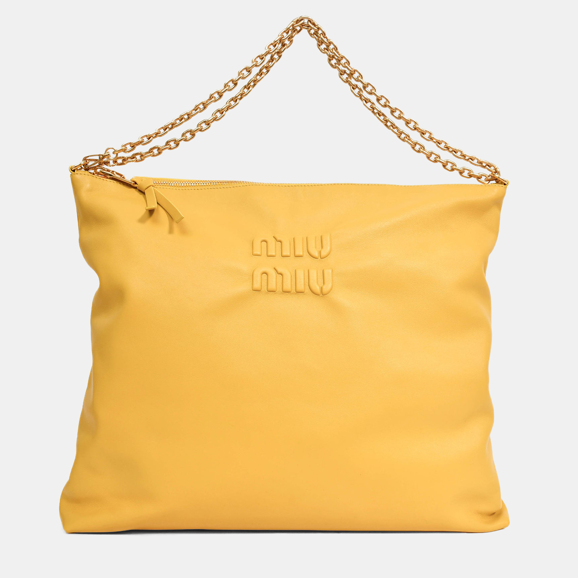 Pre-owned Miu Miu Dark Yellow Soft Leather Chain Link Shoulder Bag