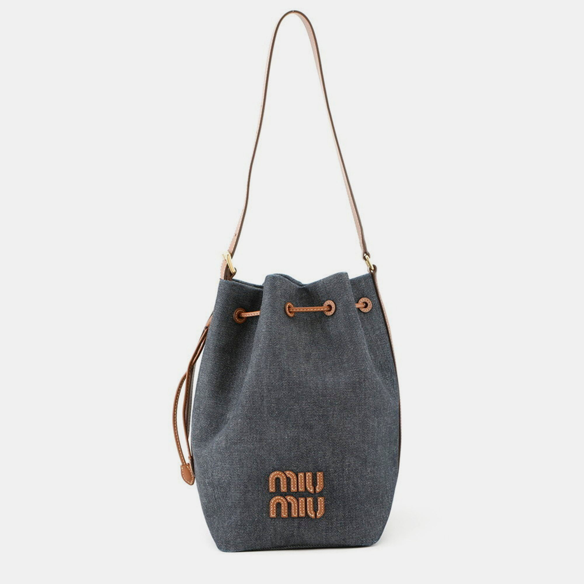 

Miu Miu Miu Shoulder Bag Bucket Denim Leather, Brown
