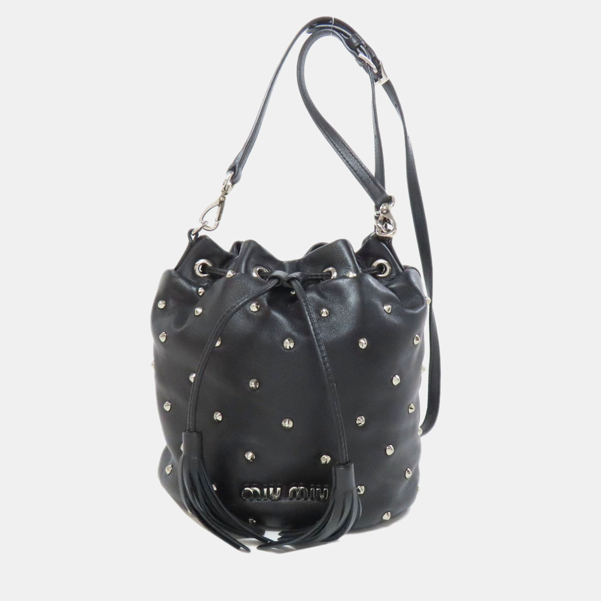 

Miu Miu Miu Studded Shoulder Bag Leather, Black