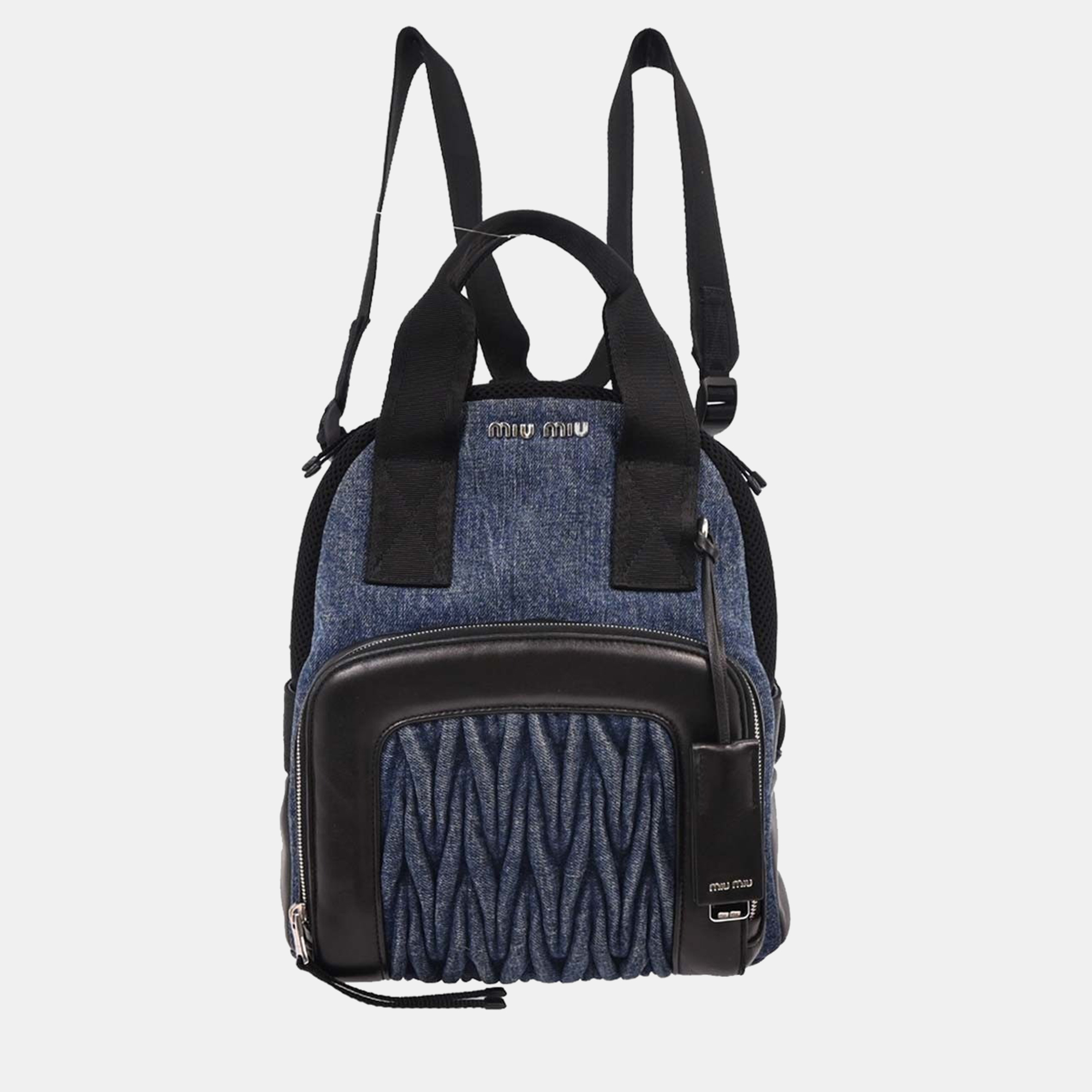 Pre-owned Miu Miu Blue Black Denim Matelasse Backpack