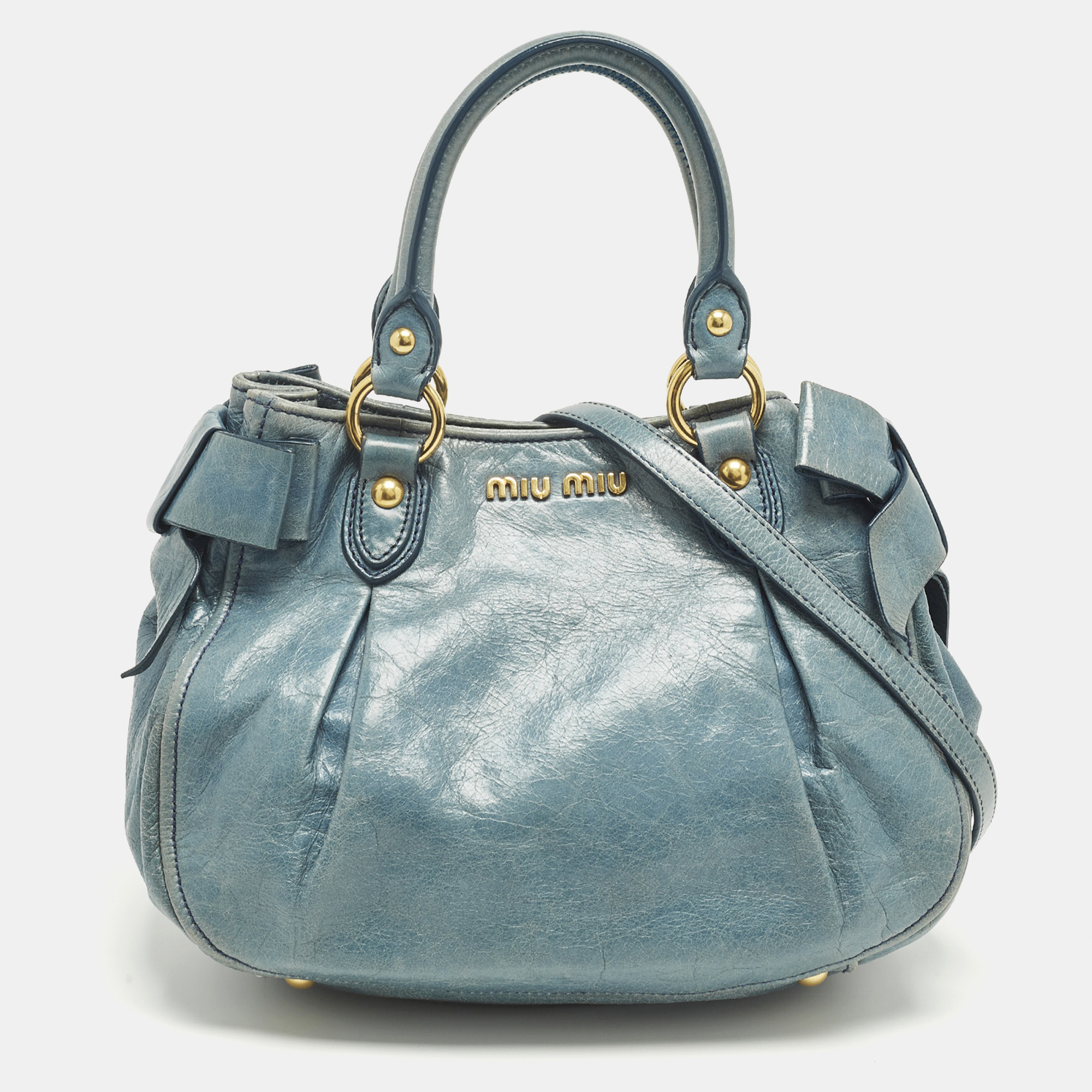 Pre-owned Miu Miu Blue Vitelllo Lux Leather Satchel