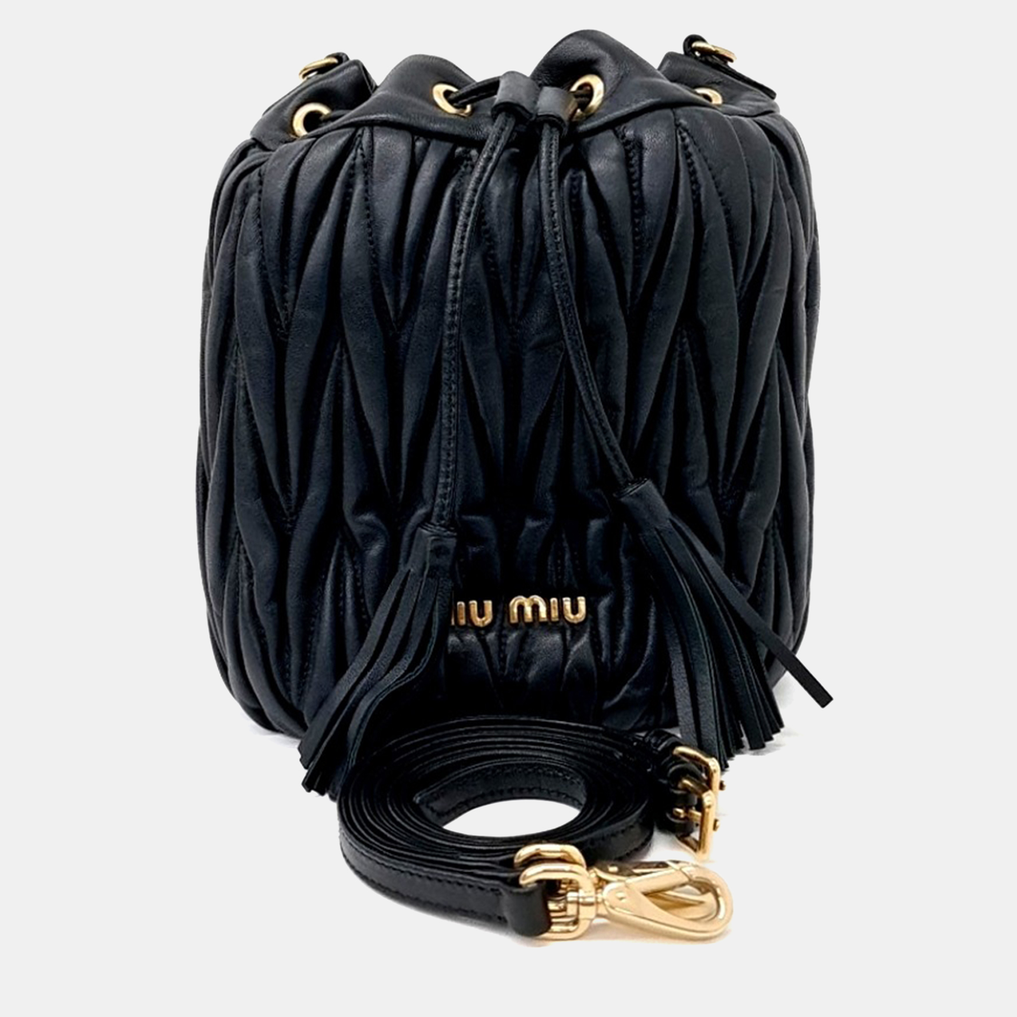 

Miu Miu Black Leather Matrasse Bucket Bag