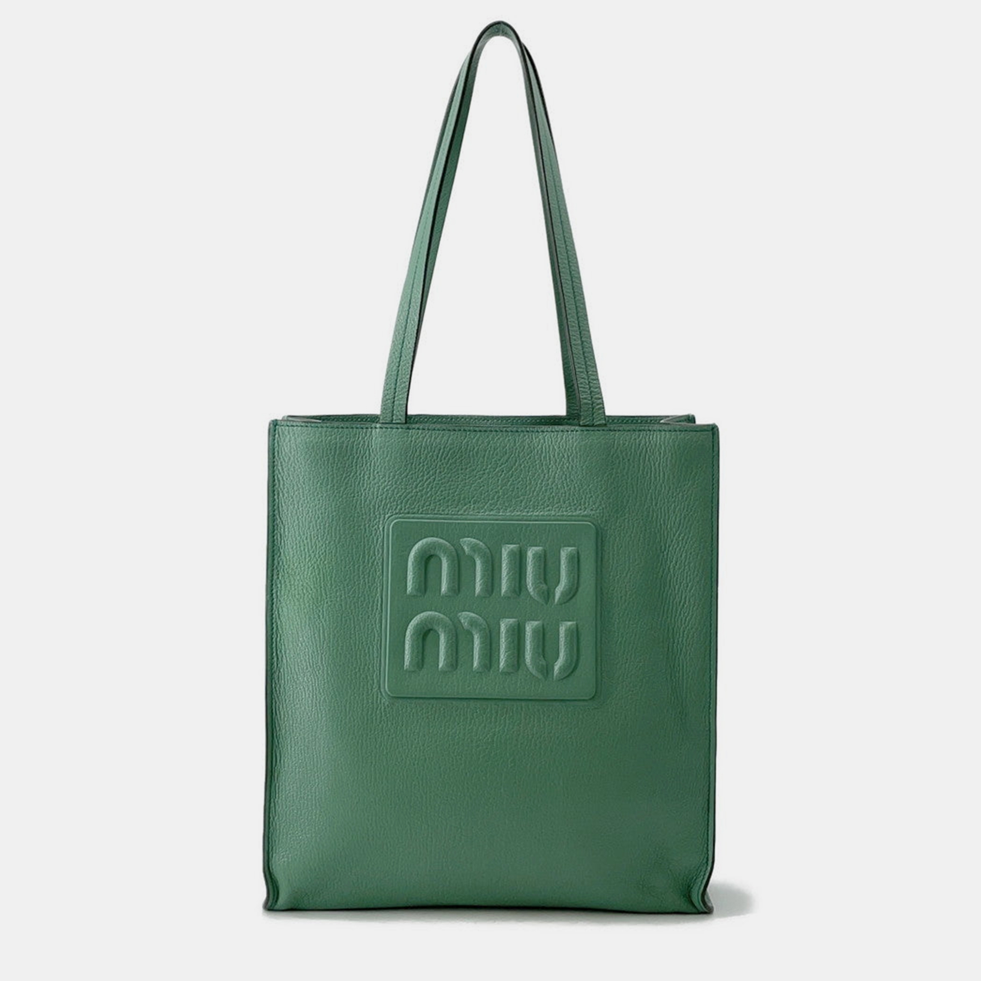 Pre-owned Miu Miu Miumiu Madras 2-way Tote Bag Green Leather