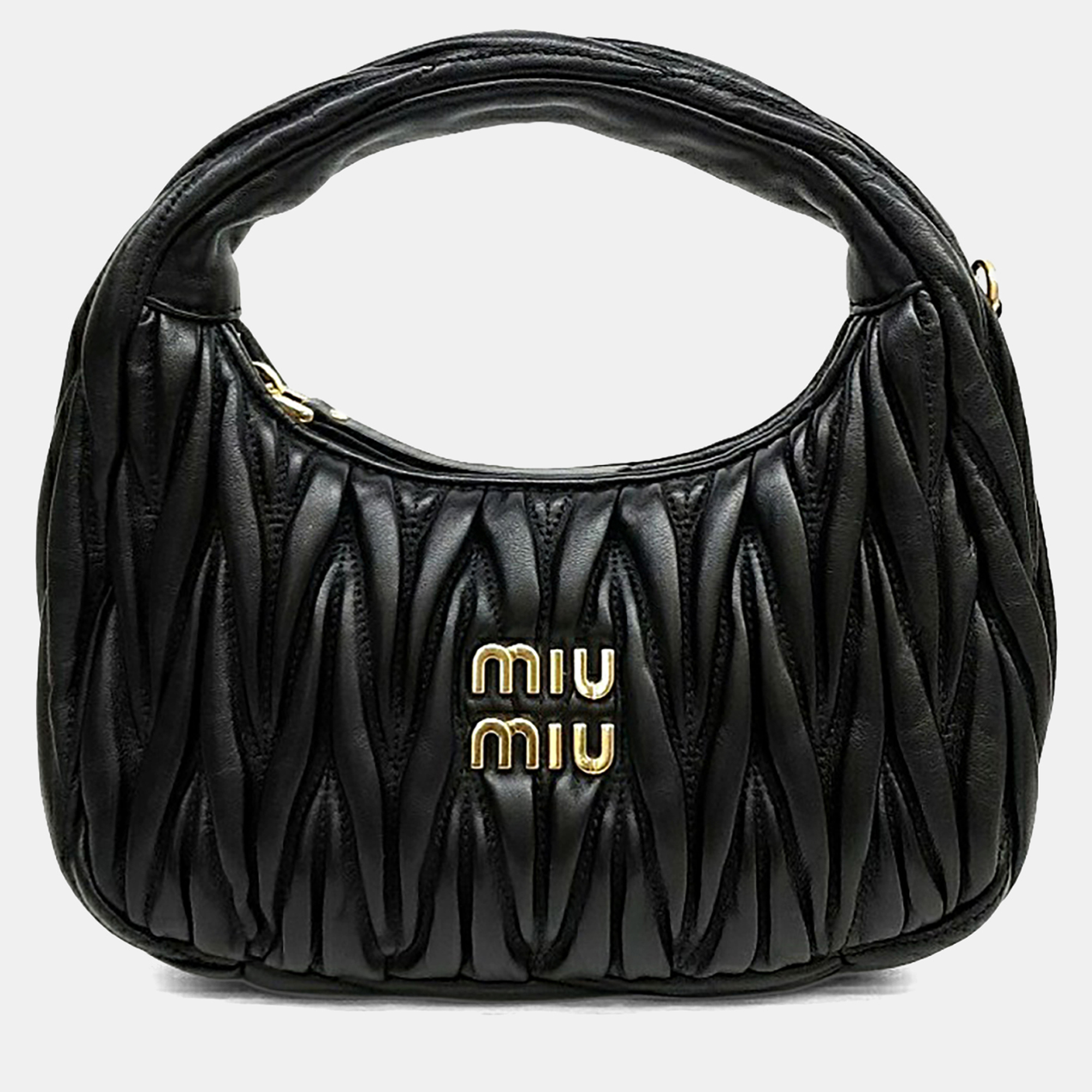 

Miu Miu Black Leather Wander Matrasse Hobo Bag