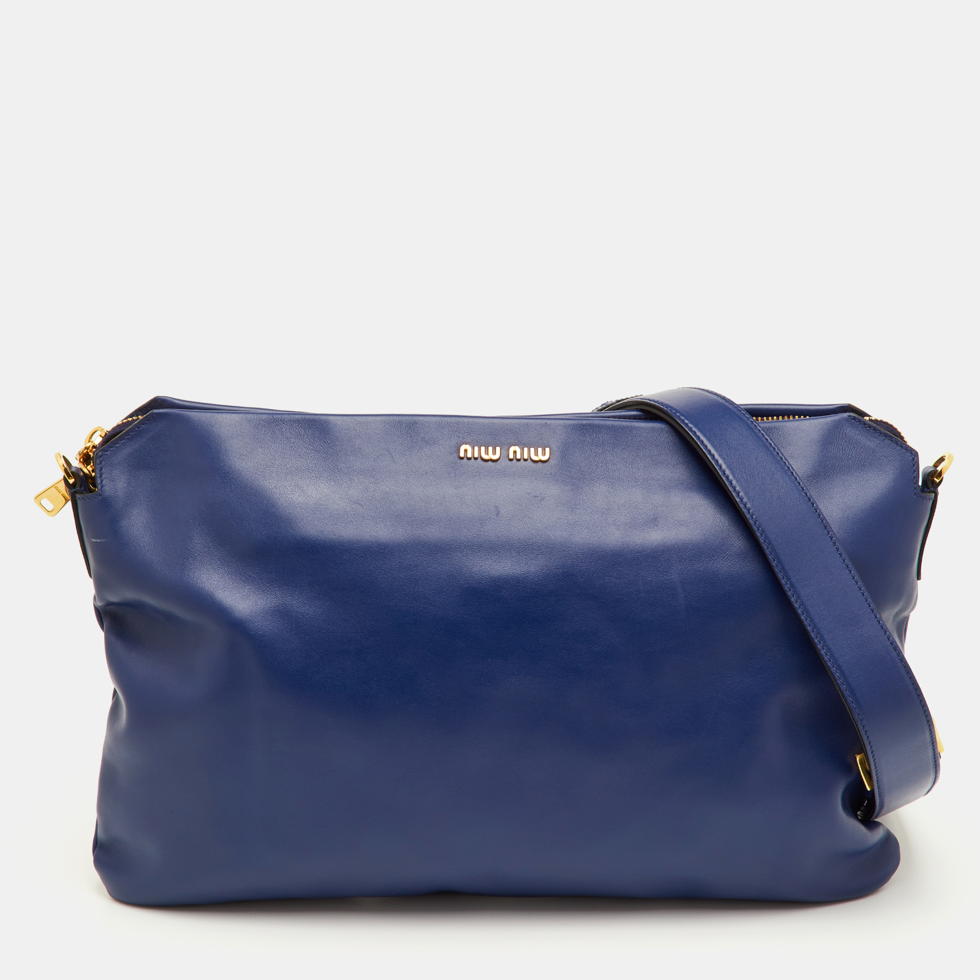 

Miu Miu Soft Calf Cloud Navy Blue Leather Shoulder Bag