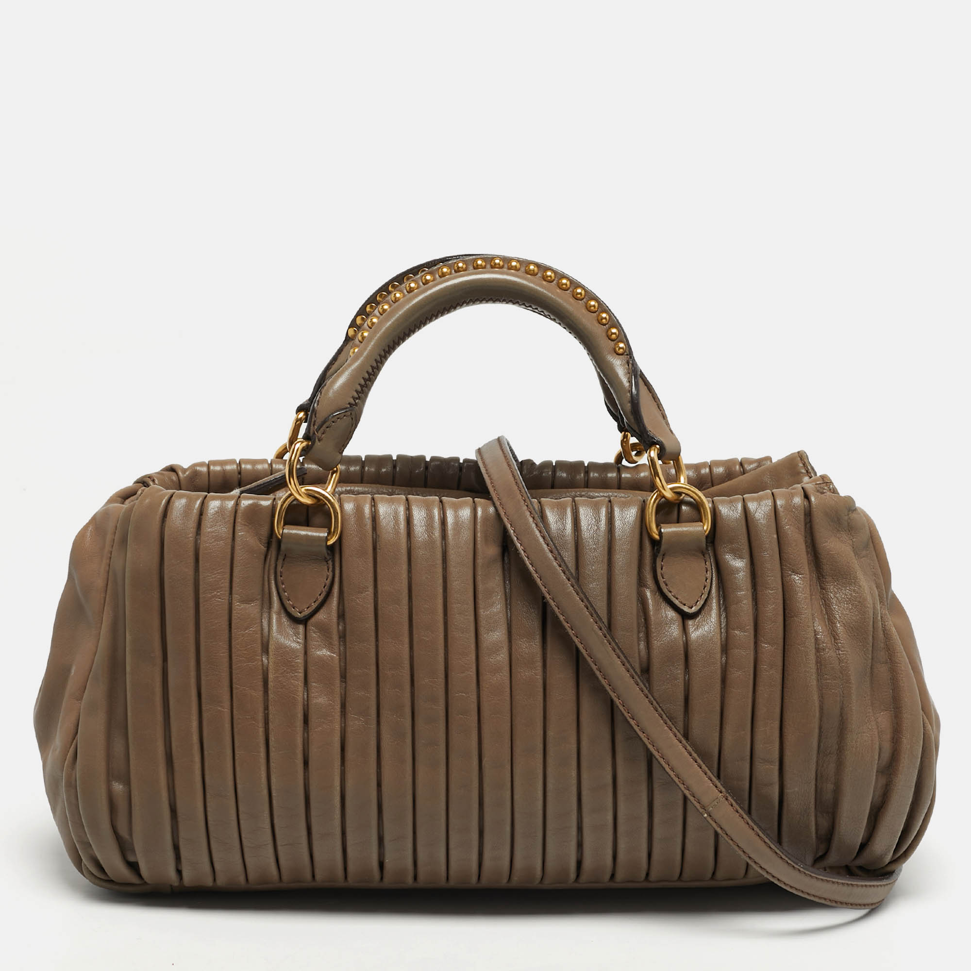 

Miu Miu Pleated Dark Beige Leather Satchel