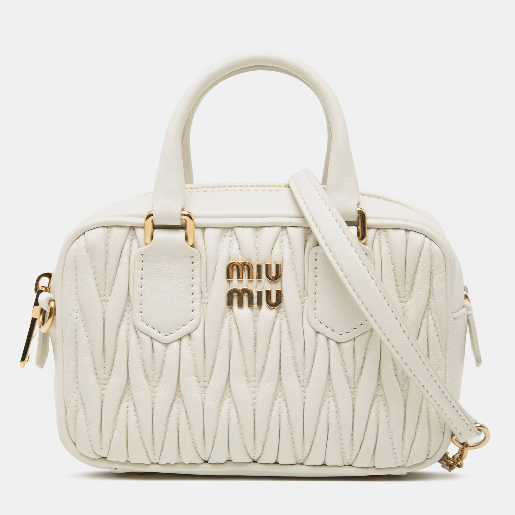 

Miu Miu White Mini Matelasse Nappa Arcadie Satchel