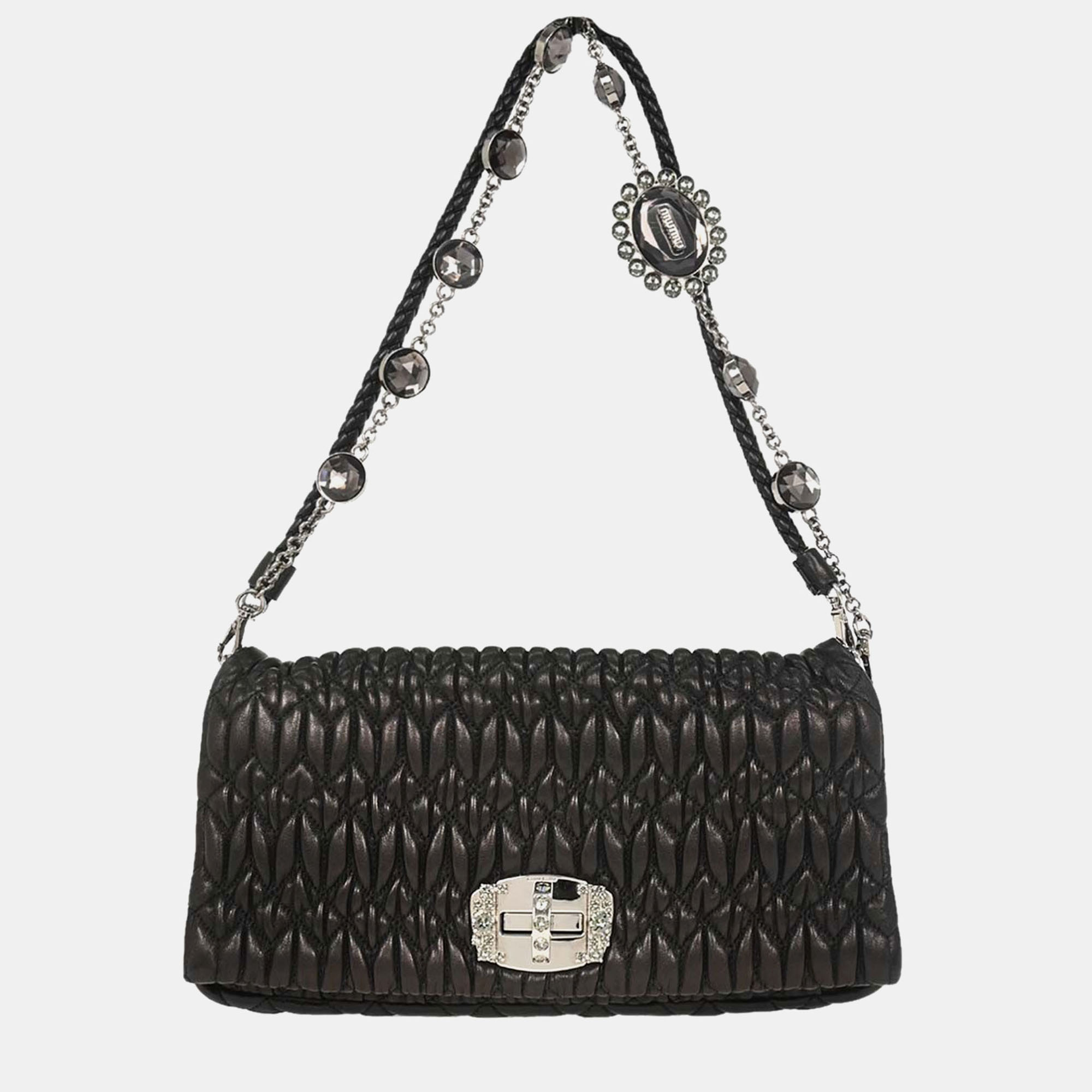 Pre-owned Miu Miu Black Lambskin Nappa Crystal Handbag