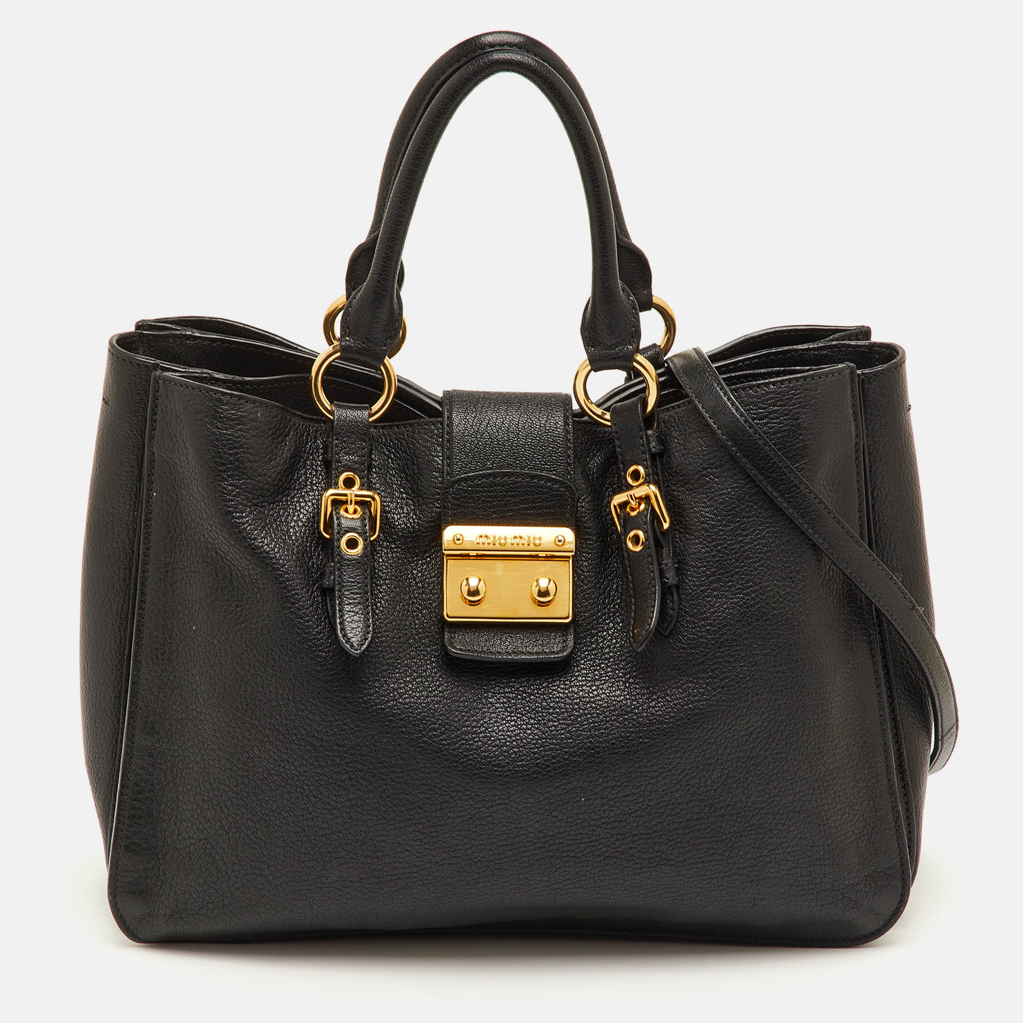 

Miu Miu Pushlock Black Madras Leather Tote