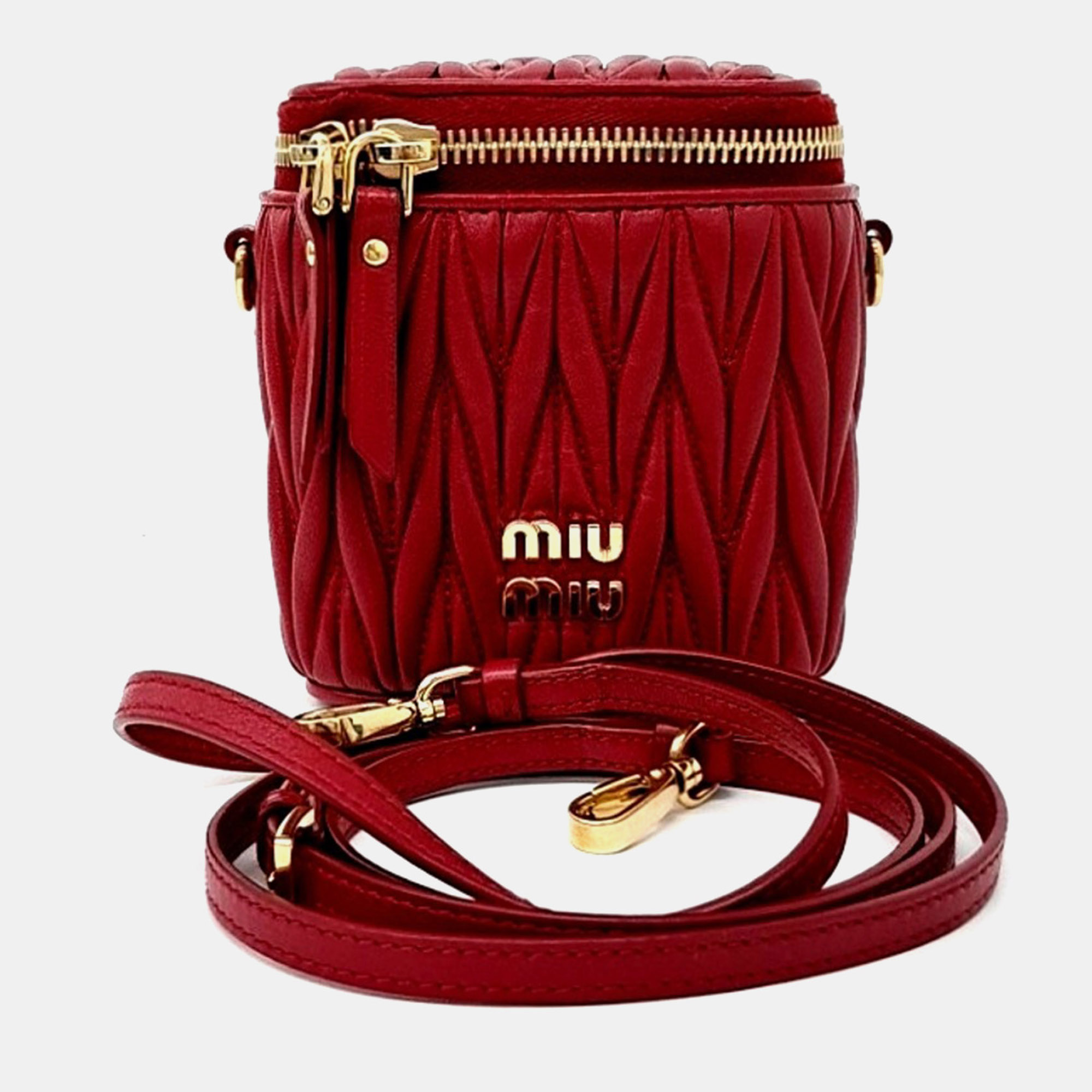

Miu Miu Red Leather Matrasse Micro Crossbody Bag