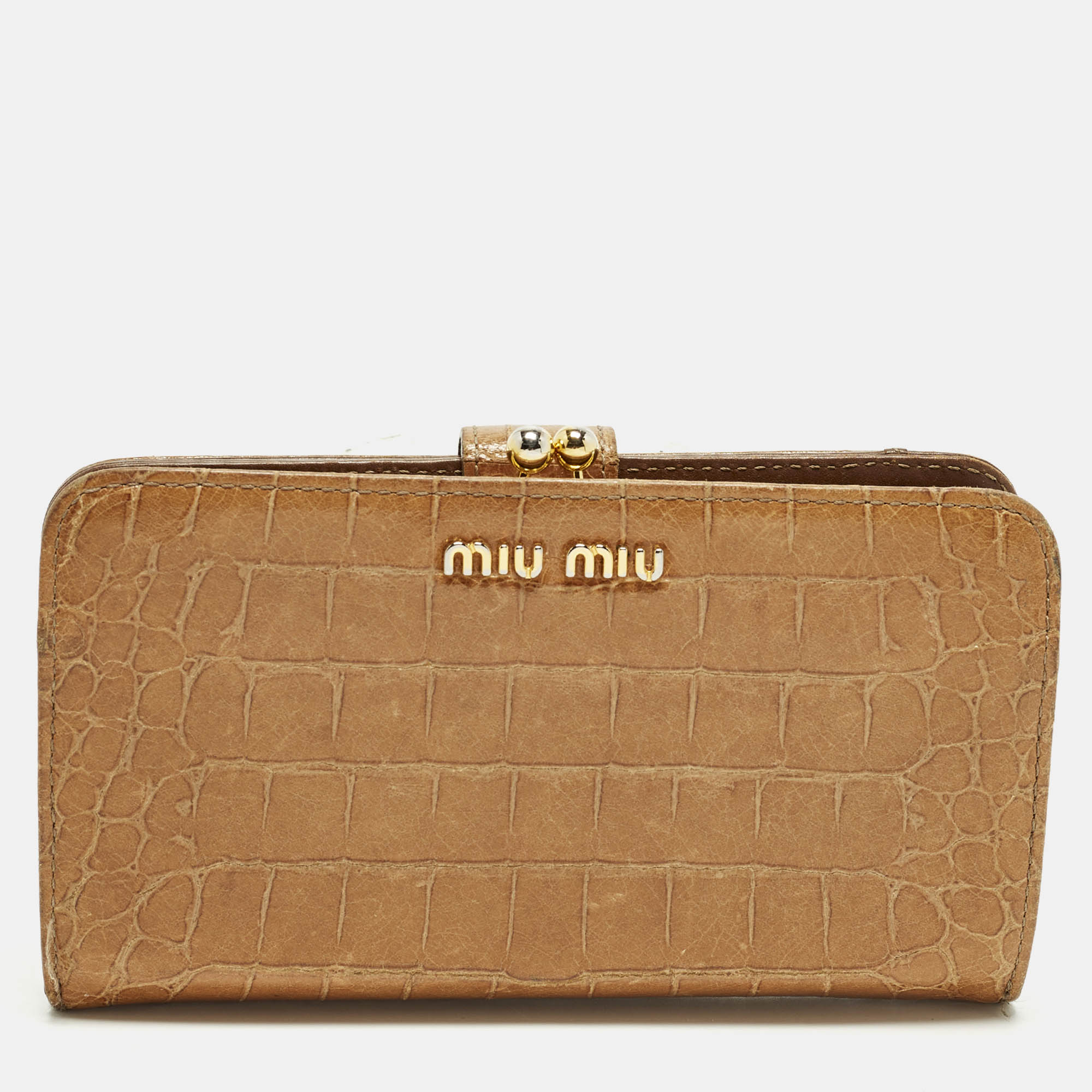 

Miu Miu Brown Croc Embossed Leather Compact Wallet