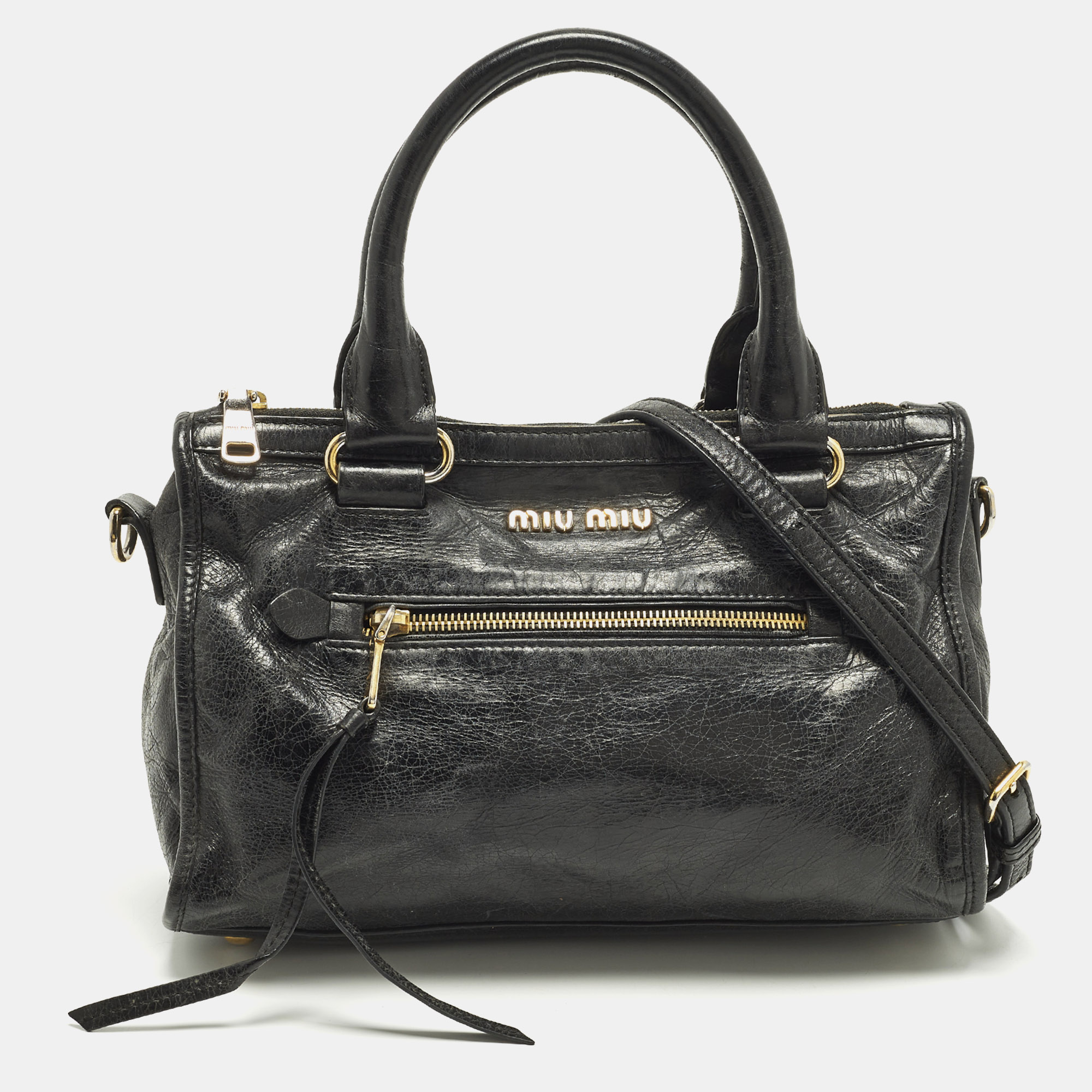 

Miu Miu Bauletto Black Vitello Shine Leather Satchel
