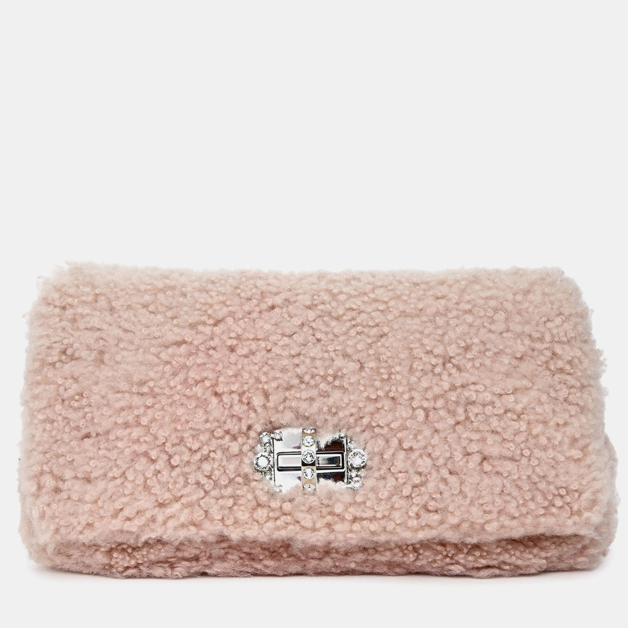 

Miu Miu 2018 Pink Shearling Montone Crystal Shoulder Bag