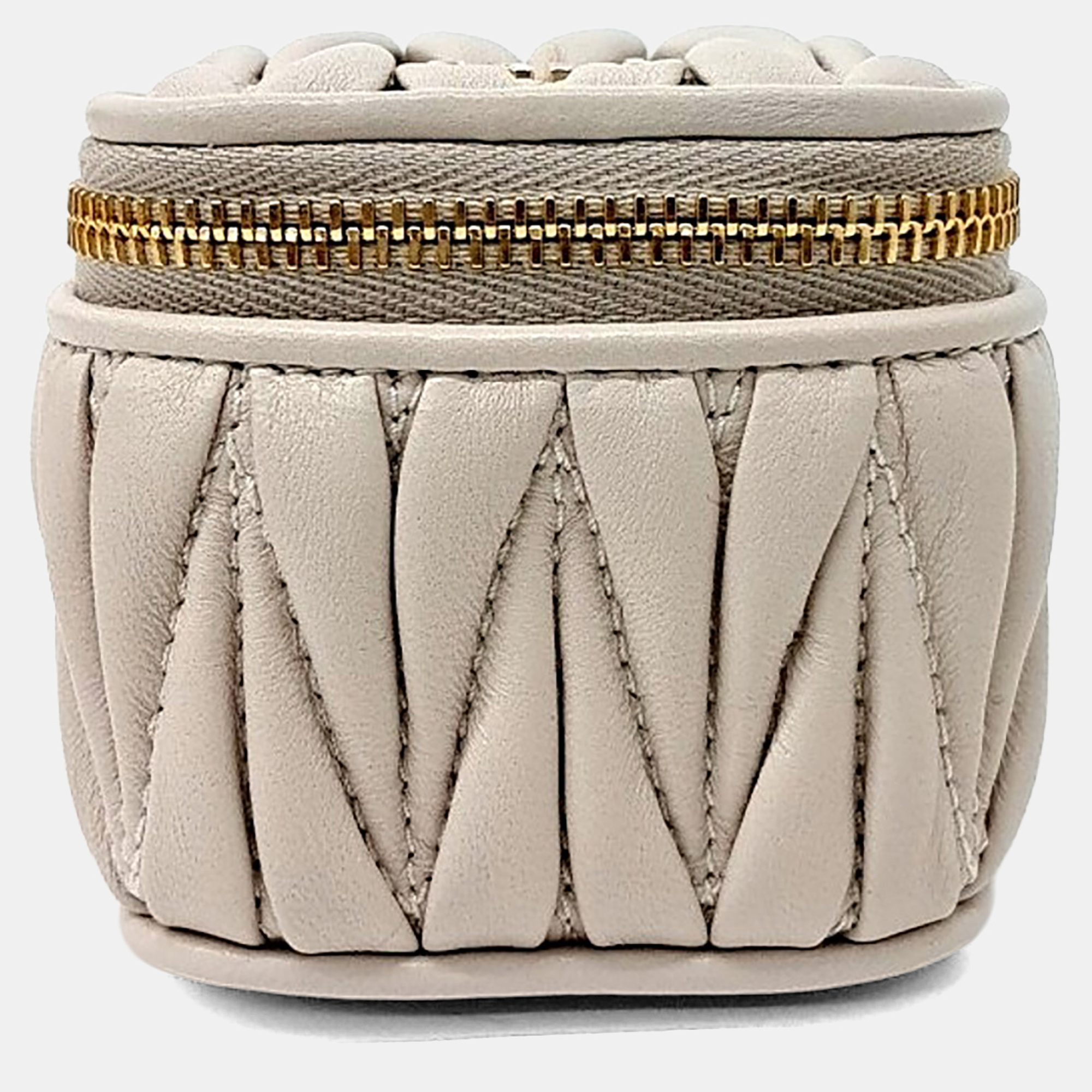 

Miu Miu Matelassé Leather Keychain Bag, Beige