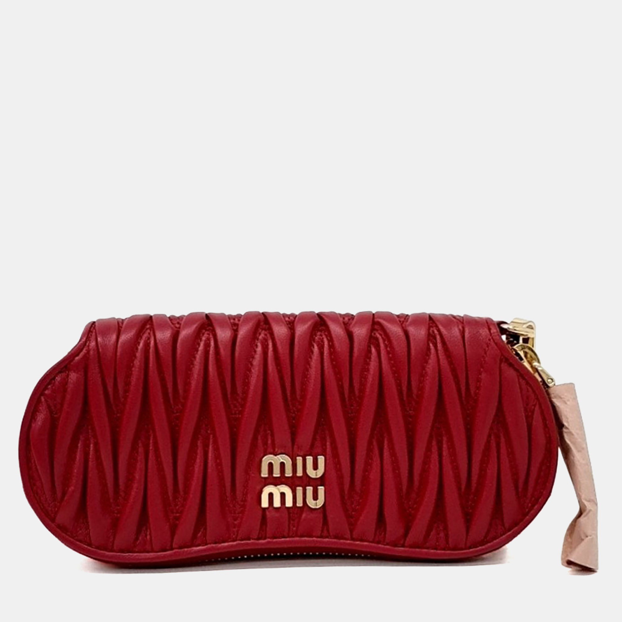 

Miu Miu Red Leather Matrasse Glasses Pouch (5RA015)