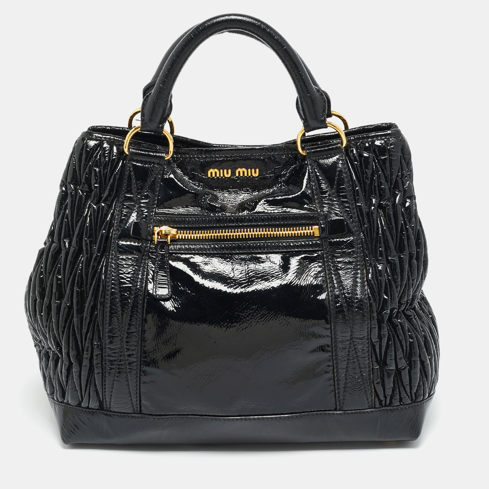 

Miu Miu Black Matelassé Patent Leather Tote
