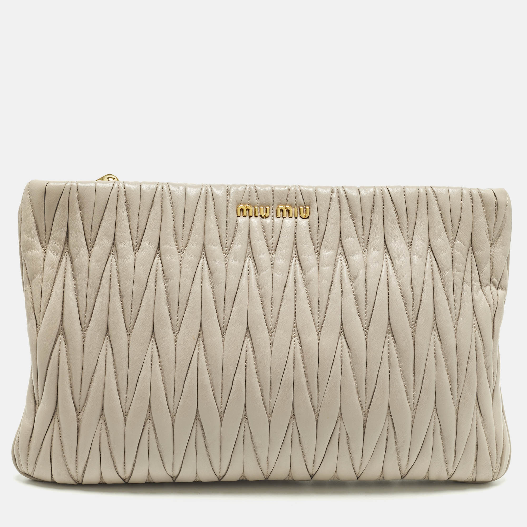 

Miu Miu Grey Matelasse Leather Clutch