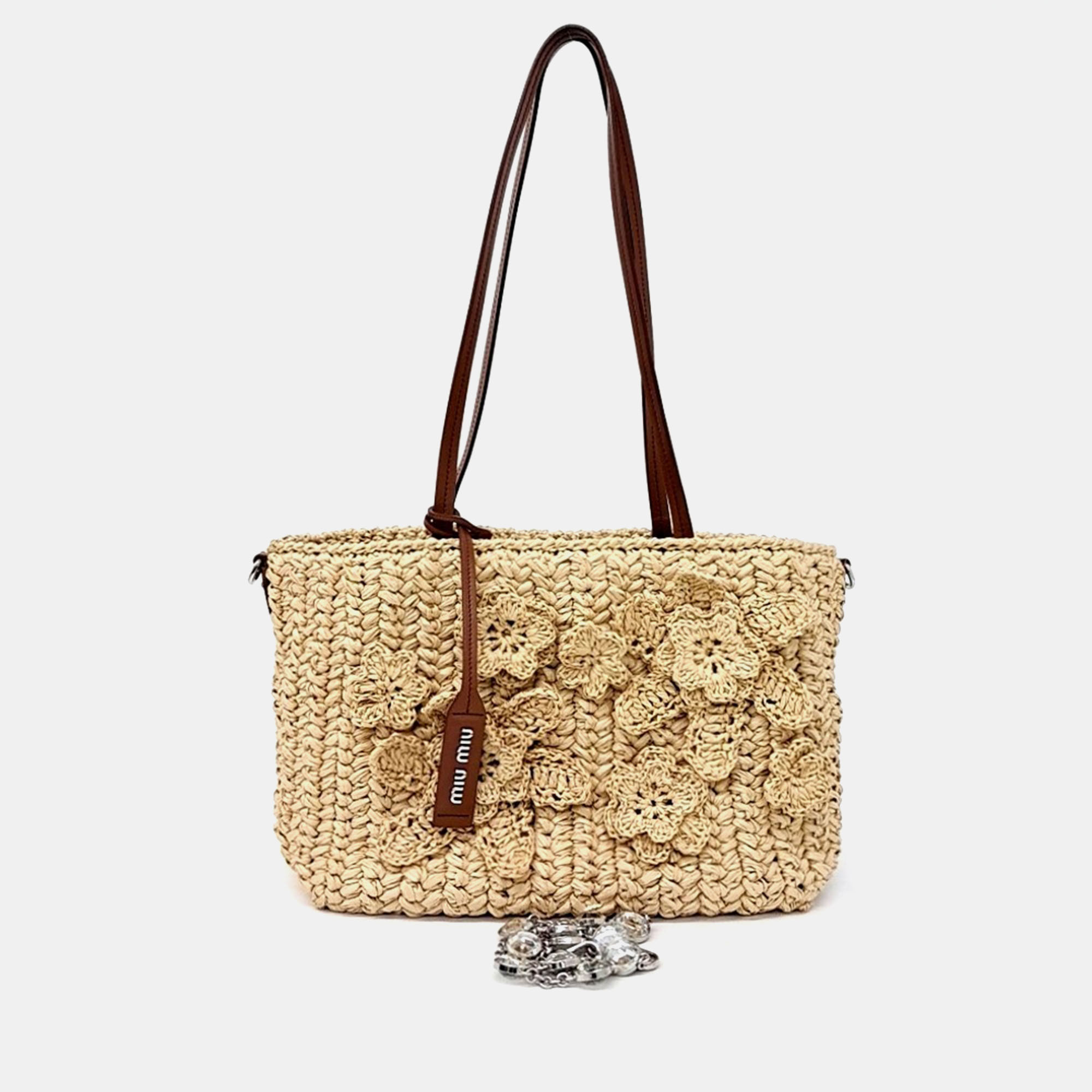 

Miu Miu Beige, Brown Raffia Raffia Shoulder Bag
